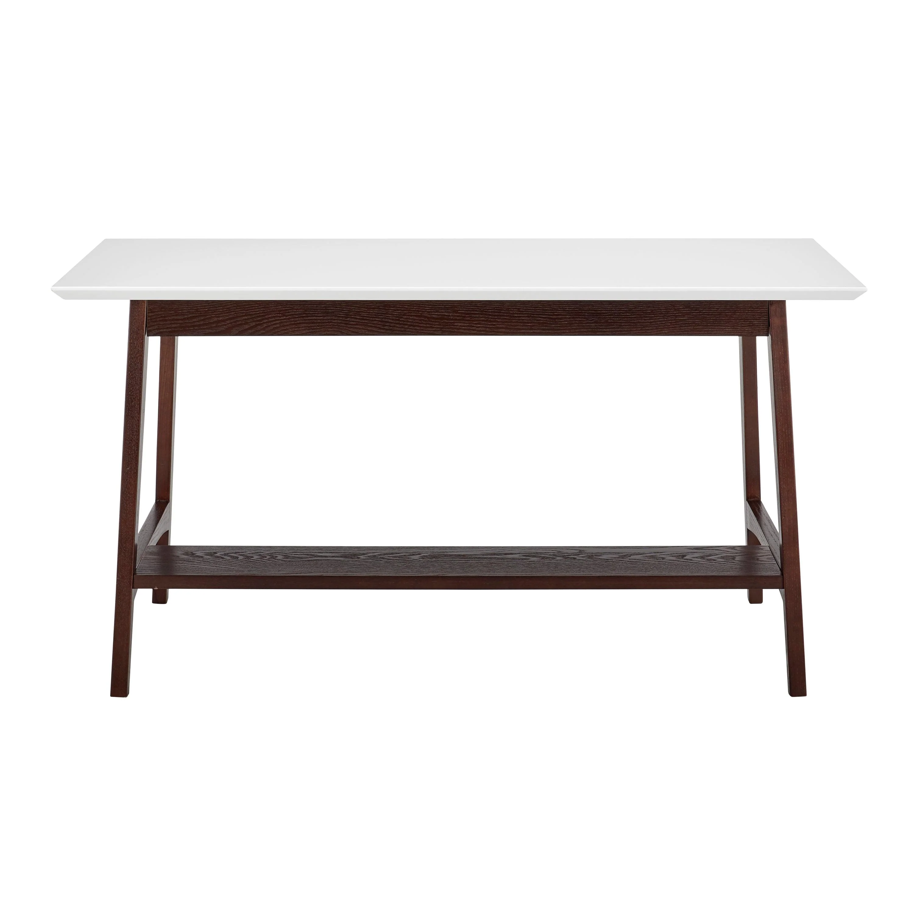 Manon Desk in Matte White with Dark Walnut Legs and Shelf - Frankwebs
