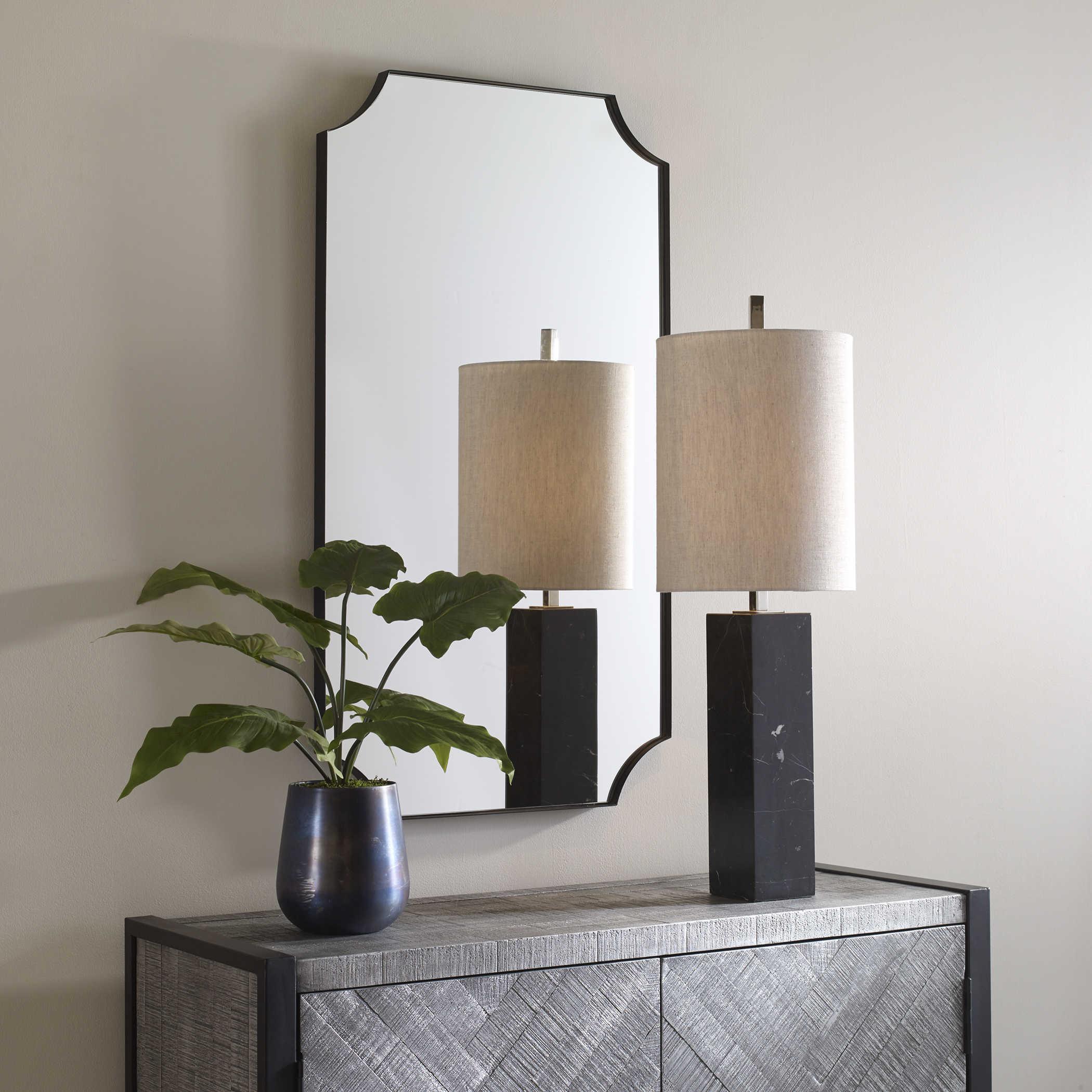 LENNOX BLACK SCALLOPED CORNER MIRROR - Frankwebs