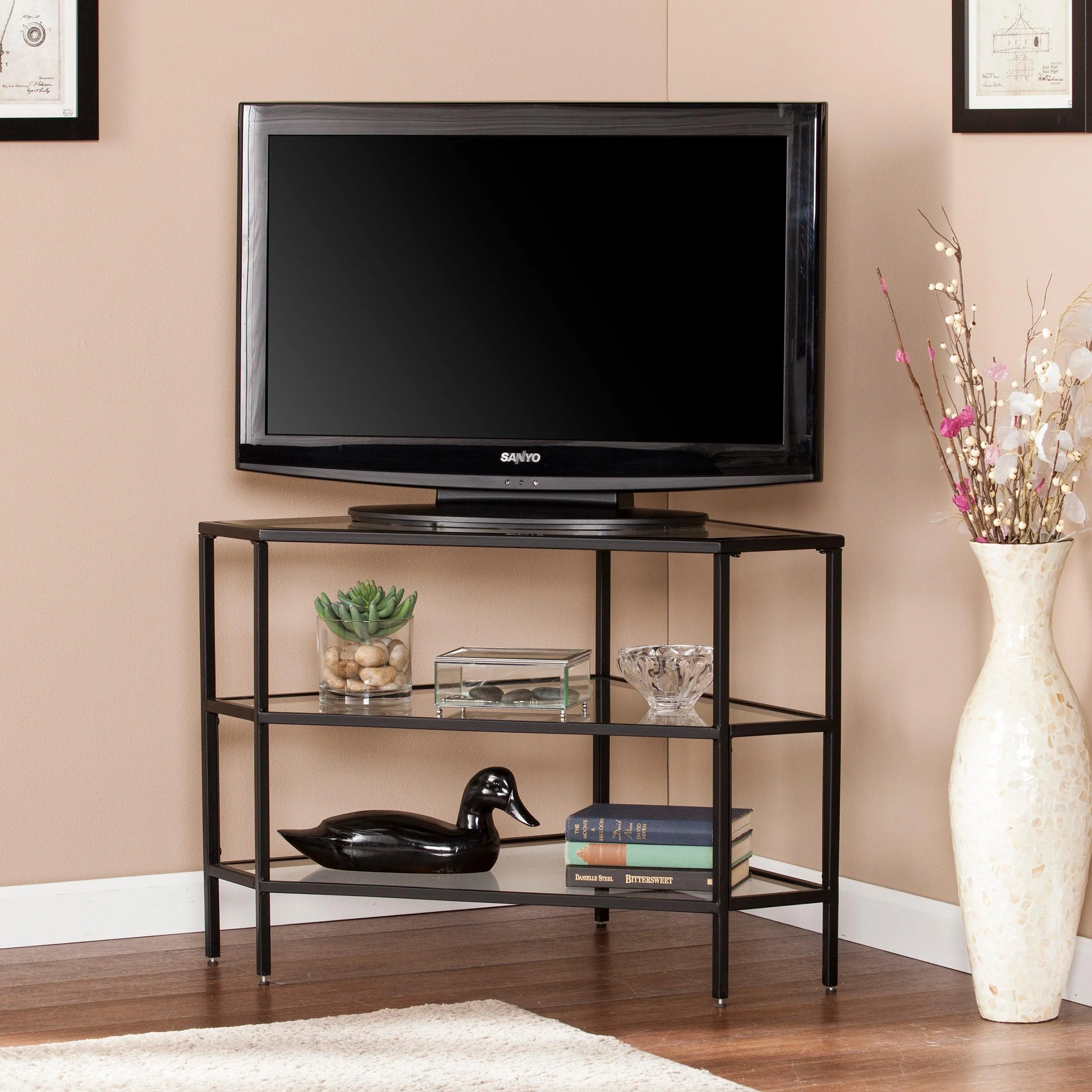 Niles Metal/Glass Corner TV Stand - Black - Frankwebs