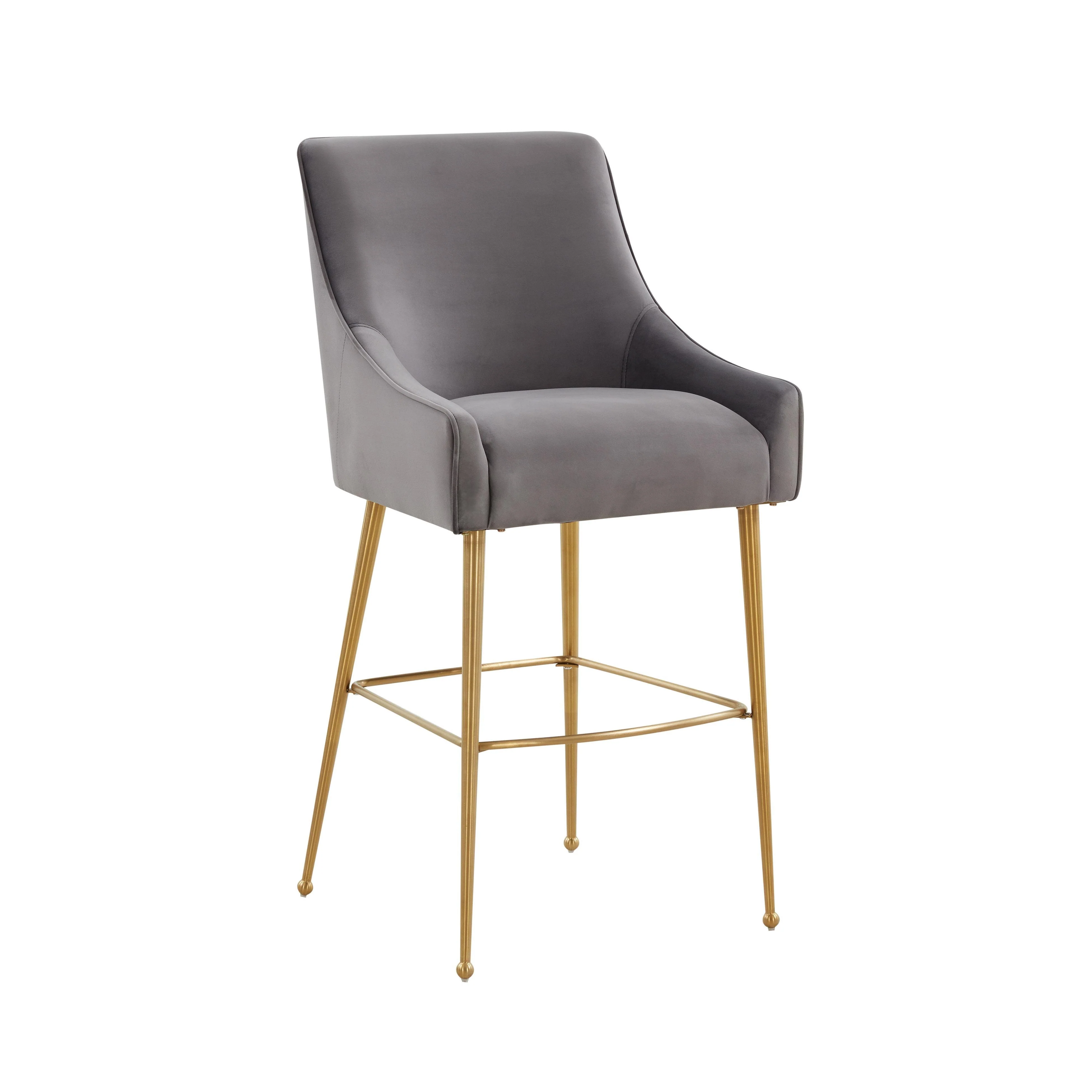 Beatrix Dark Grey Velvet Bar Stool - Gold Legs - Frankwebs