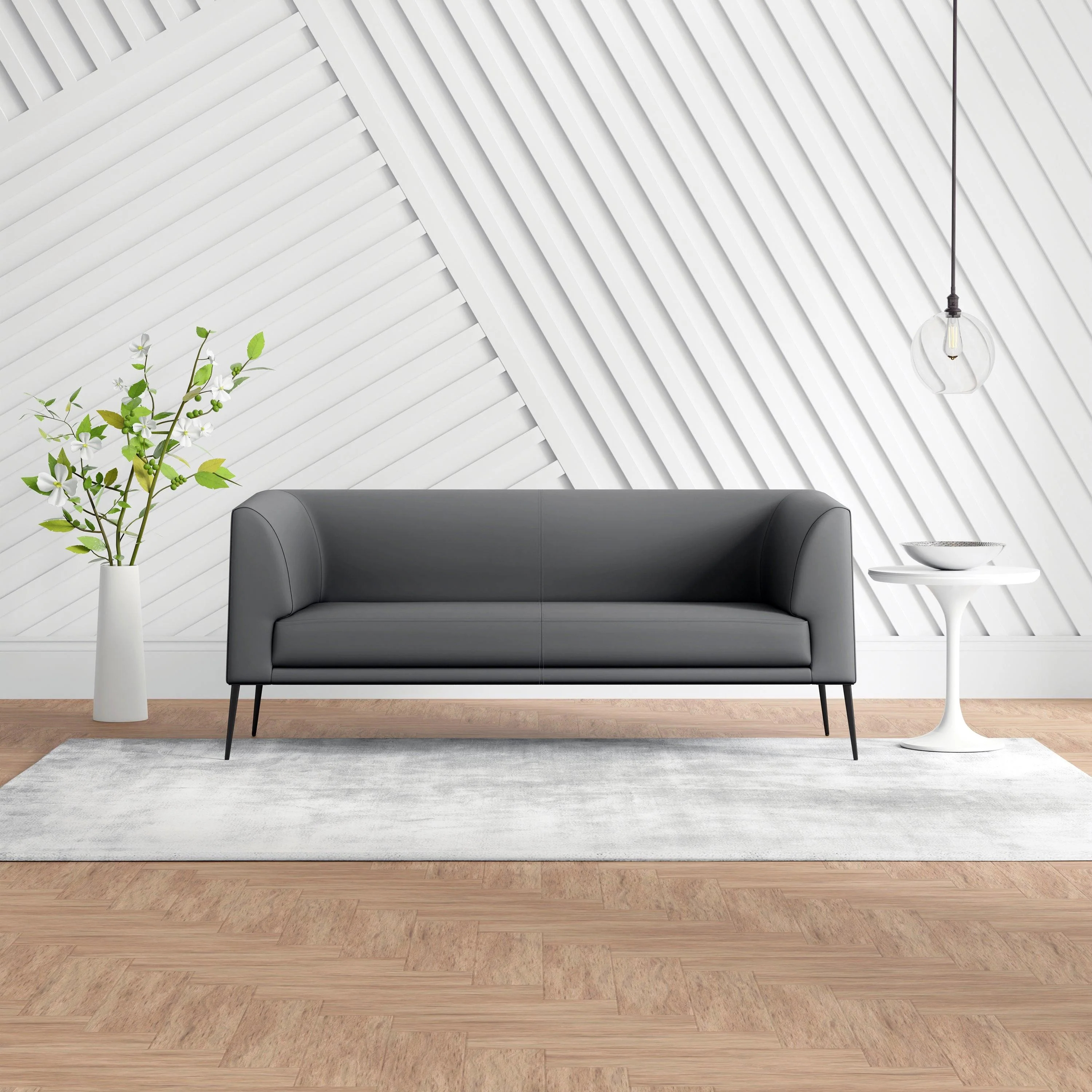 Matias Loveseat in Gray Leatherette with Matte Black Legs - Frankwebs