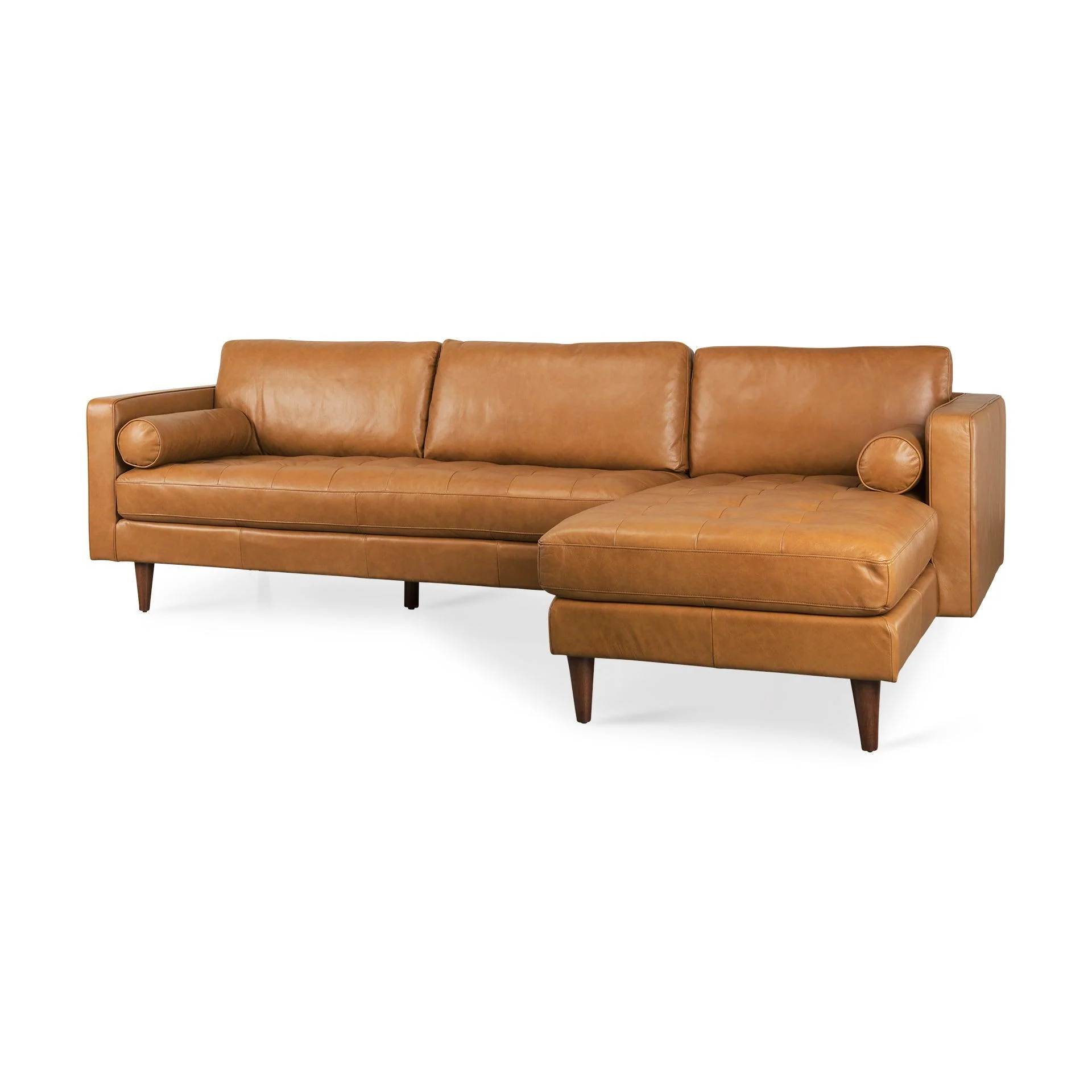 Svend 111.4L x 68.0W x 33.9H Tan Leather Right Chaise Sectional Sofa - Frankwebs