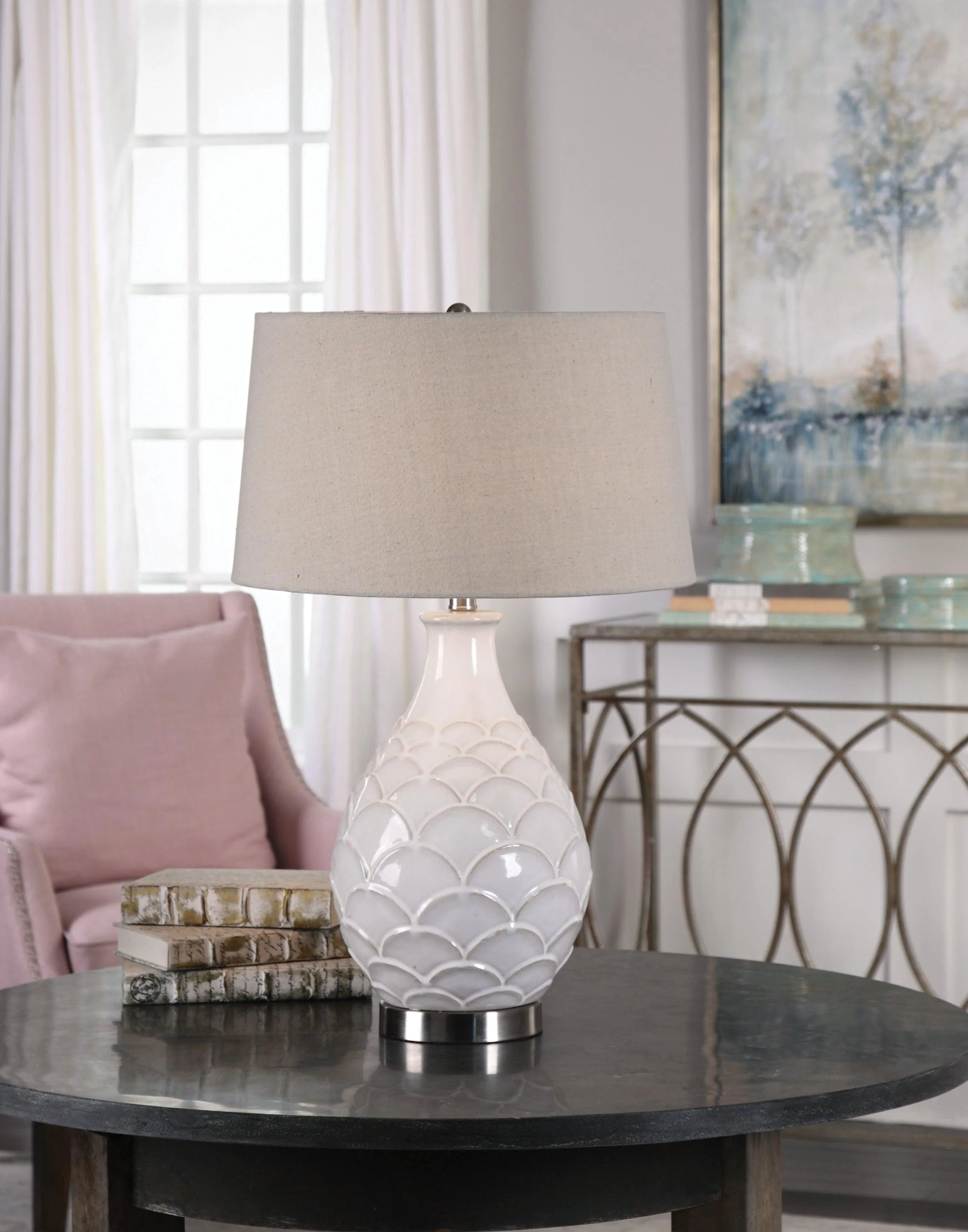 CAMELLIA GLOSSED WHITE TABLE LAMP - Frankwebs