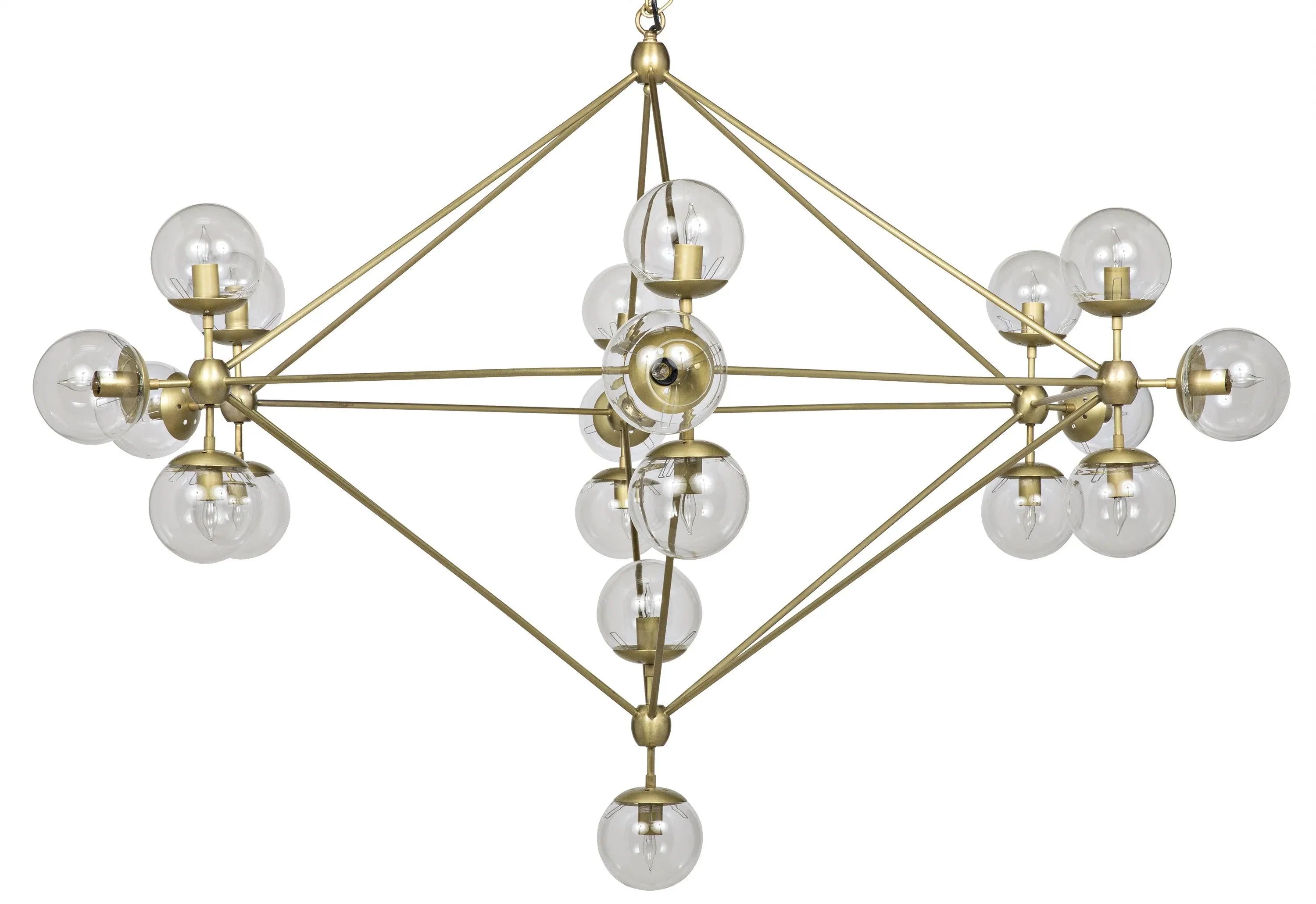 Pluto Chandelier, Large, Metal with Brass Finish and Glass - Frankwebs
