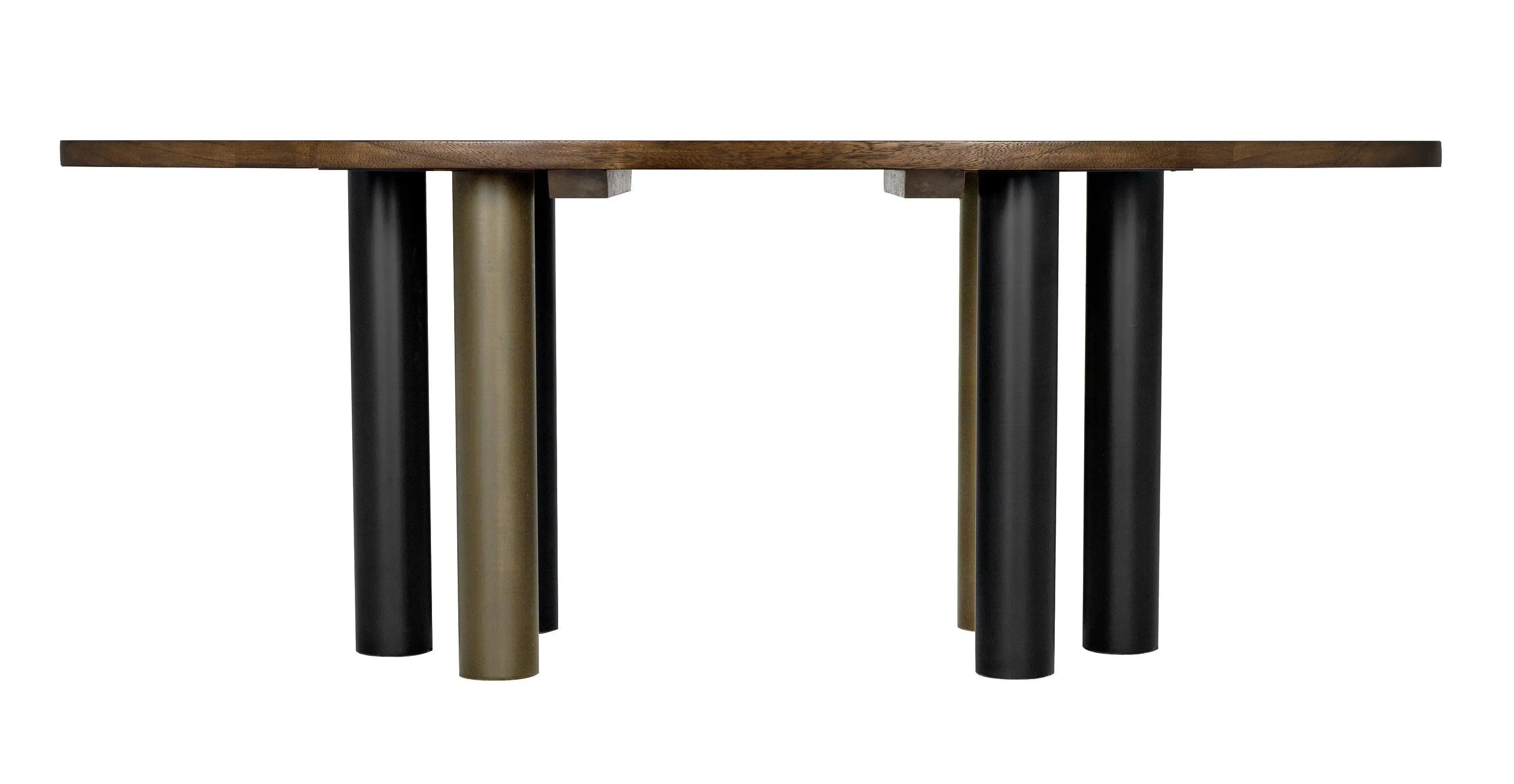 Journal Oval Dining Table, Dark Walnut with Black & Aged Brass Steel Base - Frankwebs