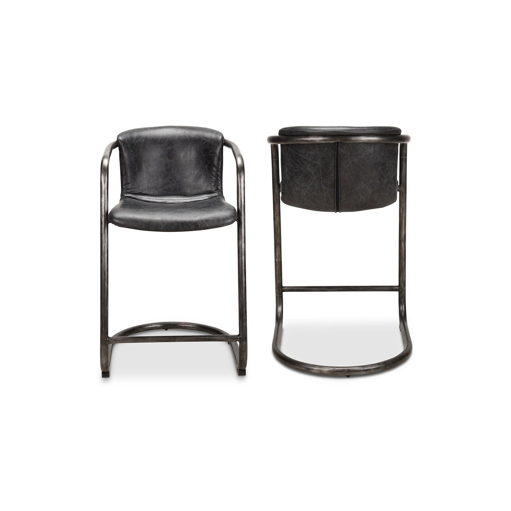 Freeman Counter Stool Onyx Black Leather  - Set Of Two - Frankwebs