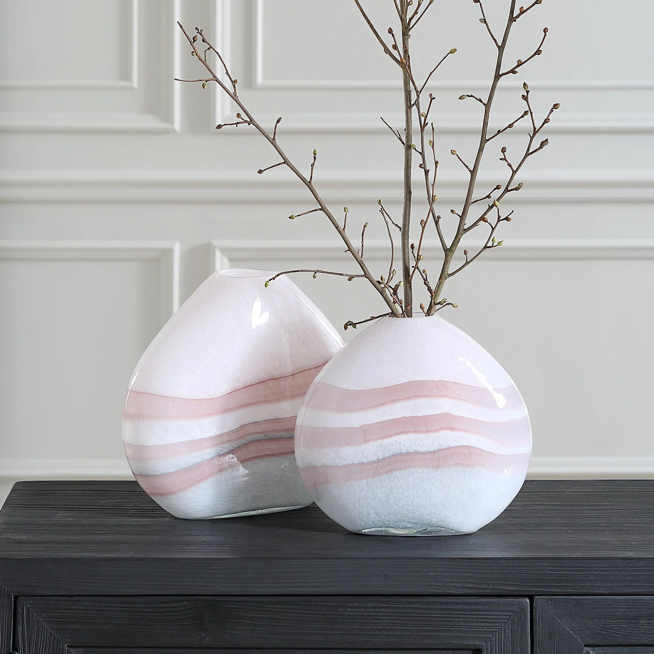 Blush Swirl Glass Vases, S/2 - Frankwebs