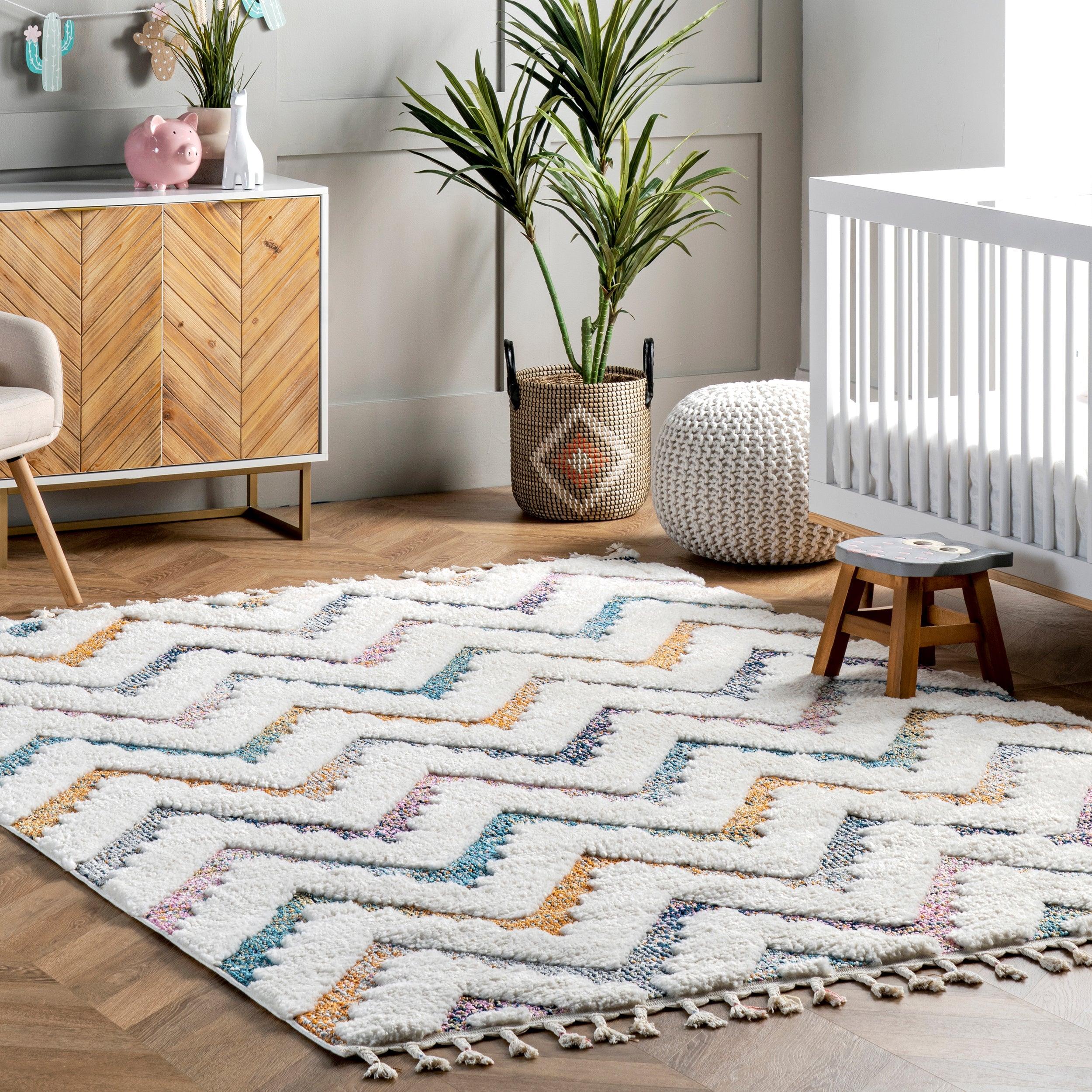 Rumi High-Low Chevron Kids Tassel Area Rug - Frankwebs