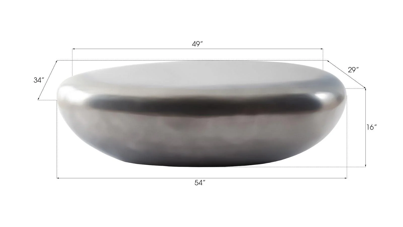 River Stone Coffee Table, Large, Resin, Polished Aluminum Finish - Frankwebs