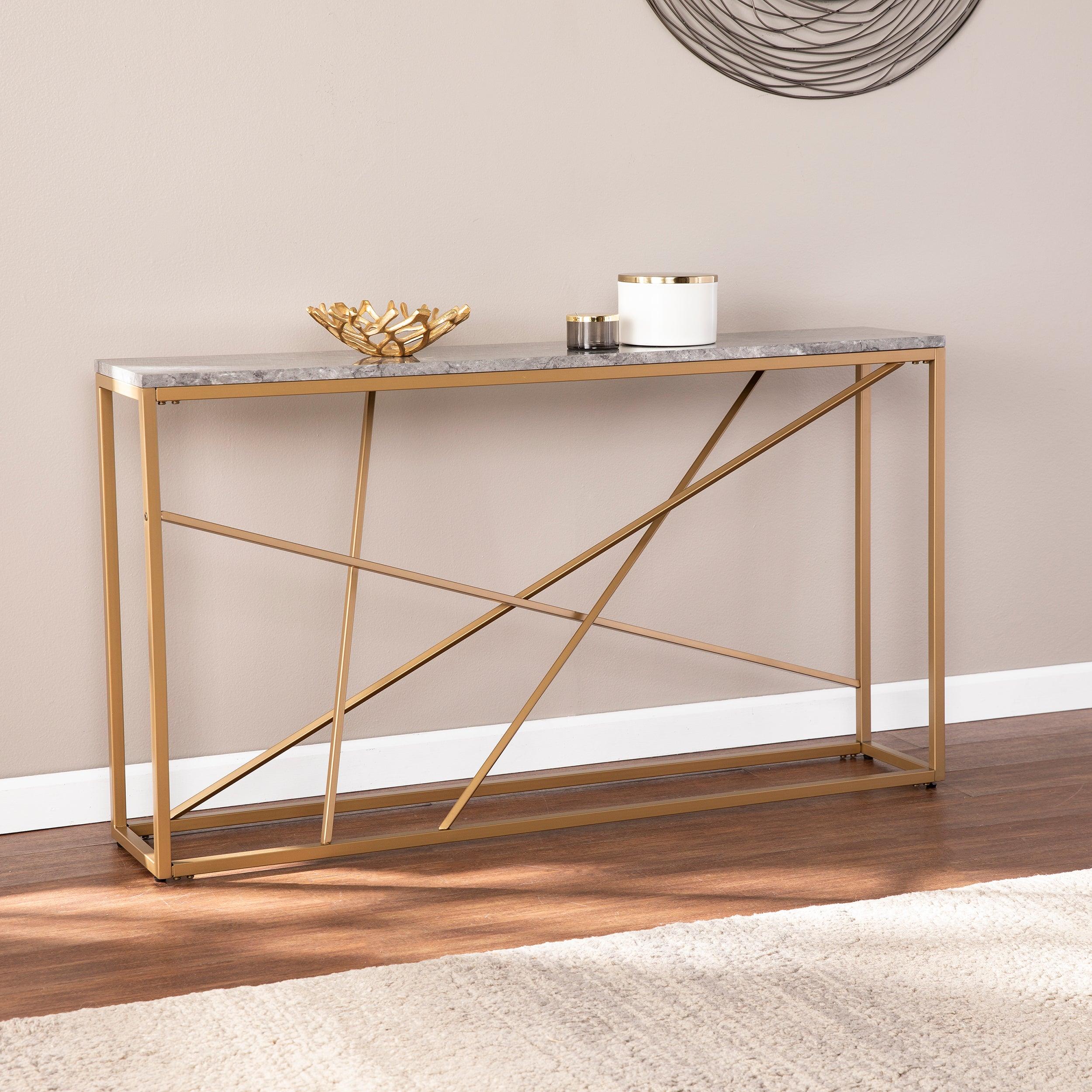 Arendal Faux Marble Skinny Console Table - Frankwebs