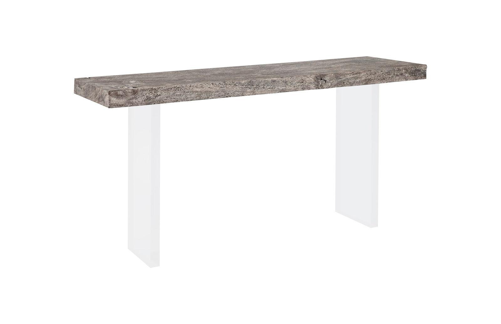 Floating Console Table, Gray Stone Finish, Acrylic Legs - Frankwebs