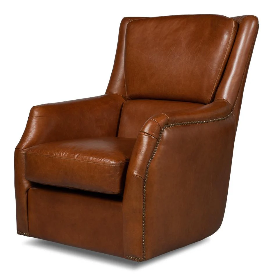 Baker Leather Swivel Chair Havana Lthr - Frankwebs