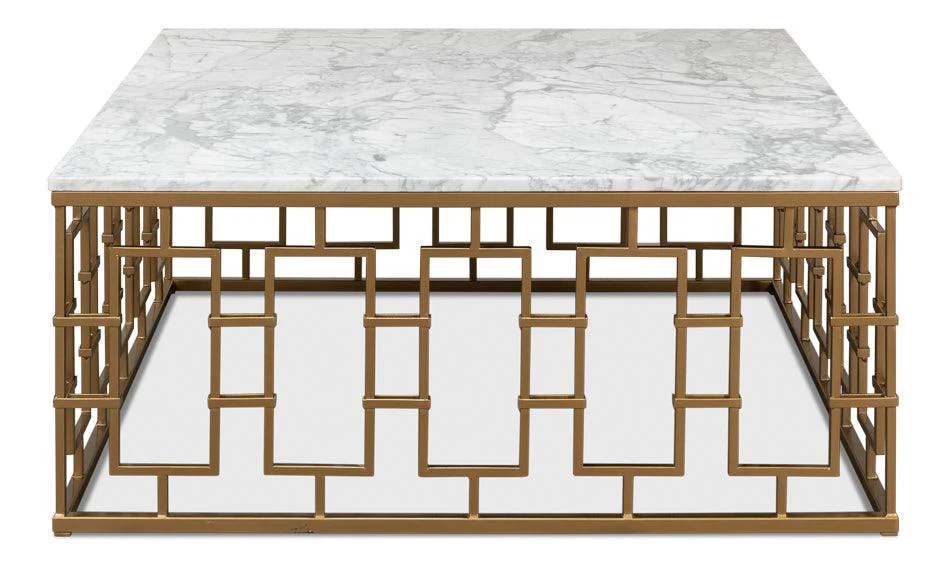 Brass Gate Cocktail Table W/ Wht Marble - Frankwebs