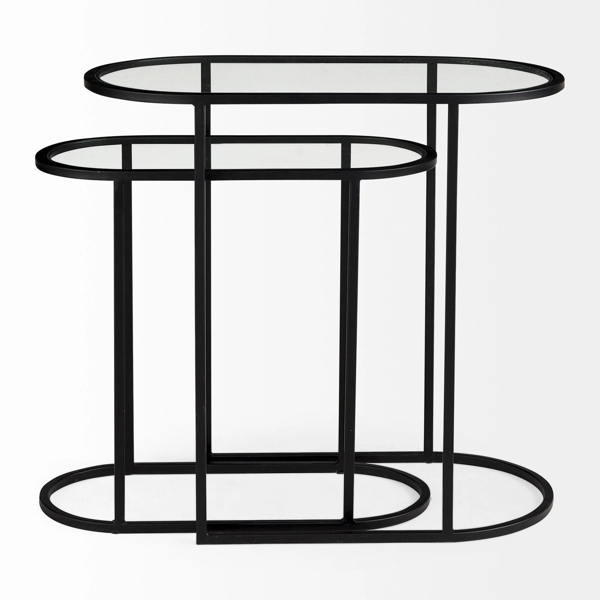Celine 24.2 L x 12.6 W x 22.4 H Set of Two Black/Silver Metal and Glass Nesting Accent Tables - Frankwebs