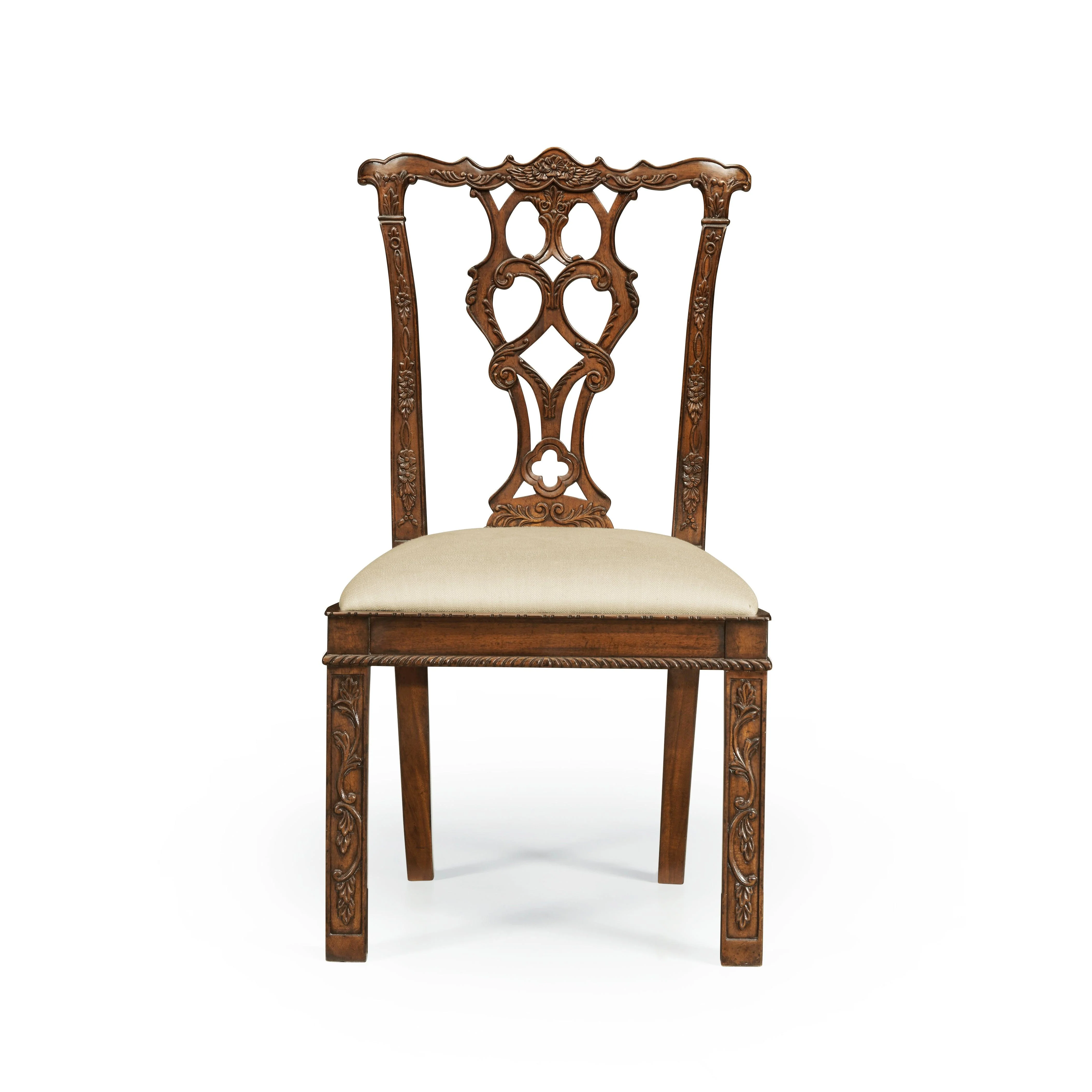 Country Farmhouse Chippendale Rococo Quatrefoil Side Chair - Set of 2 - Frankwebs