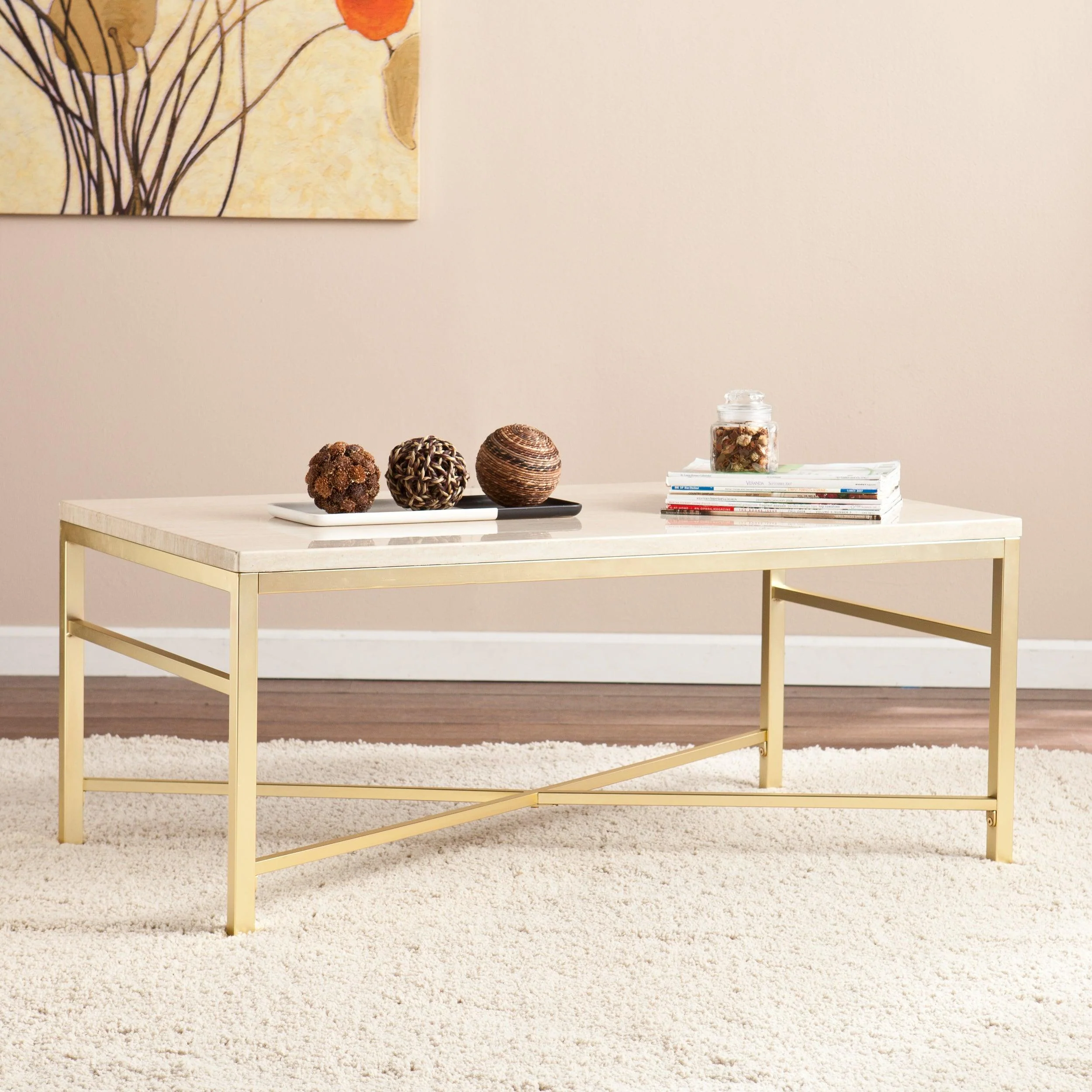 Orinda Faux Stone Cocktail Table - Travertine - Frankwebs