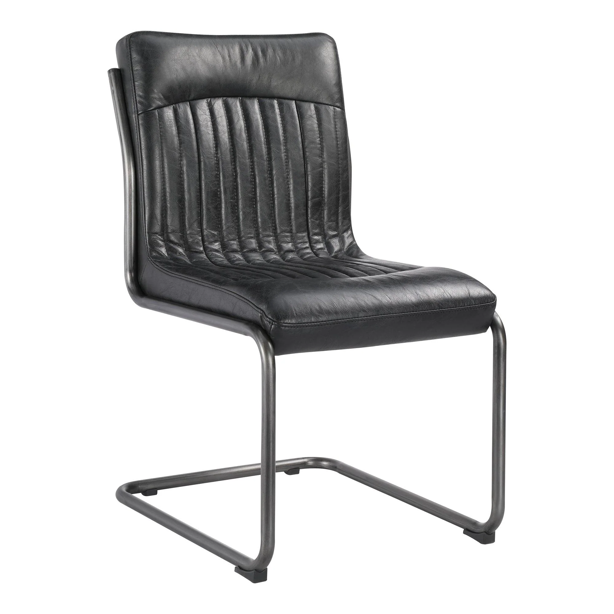 Ansel Dining Chair Onyx Black Leather - Set Of Two - Frankwebs