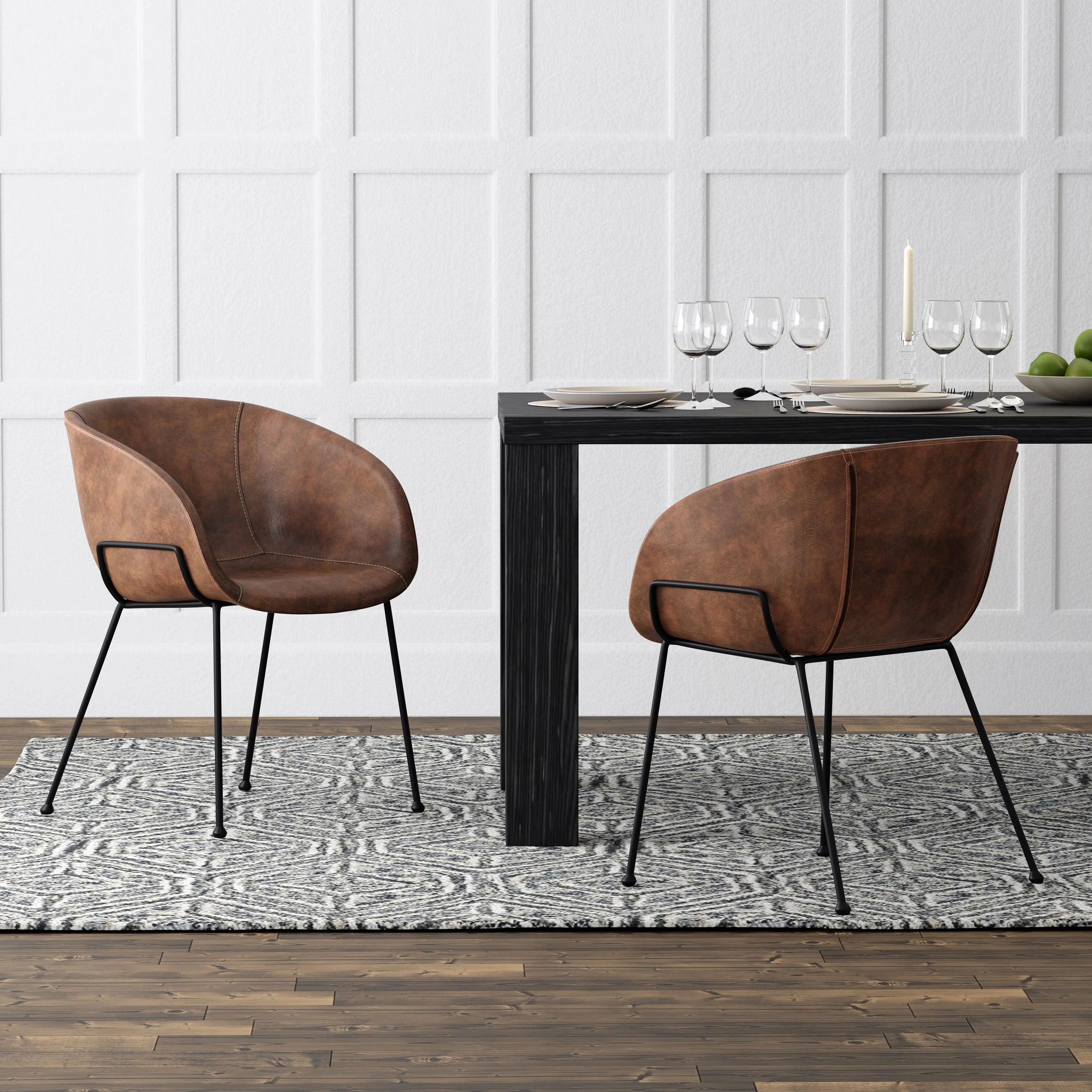 Zach Armchair with Leatherette and Powder Coated Steel Frame and Legs - Set of 2 - Frankwebs