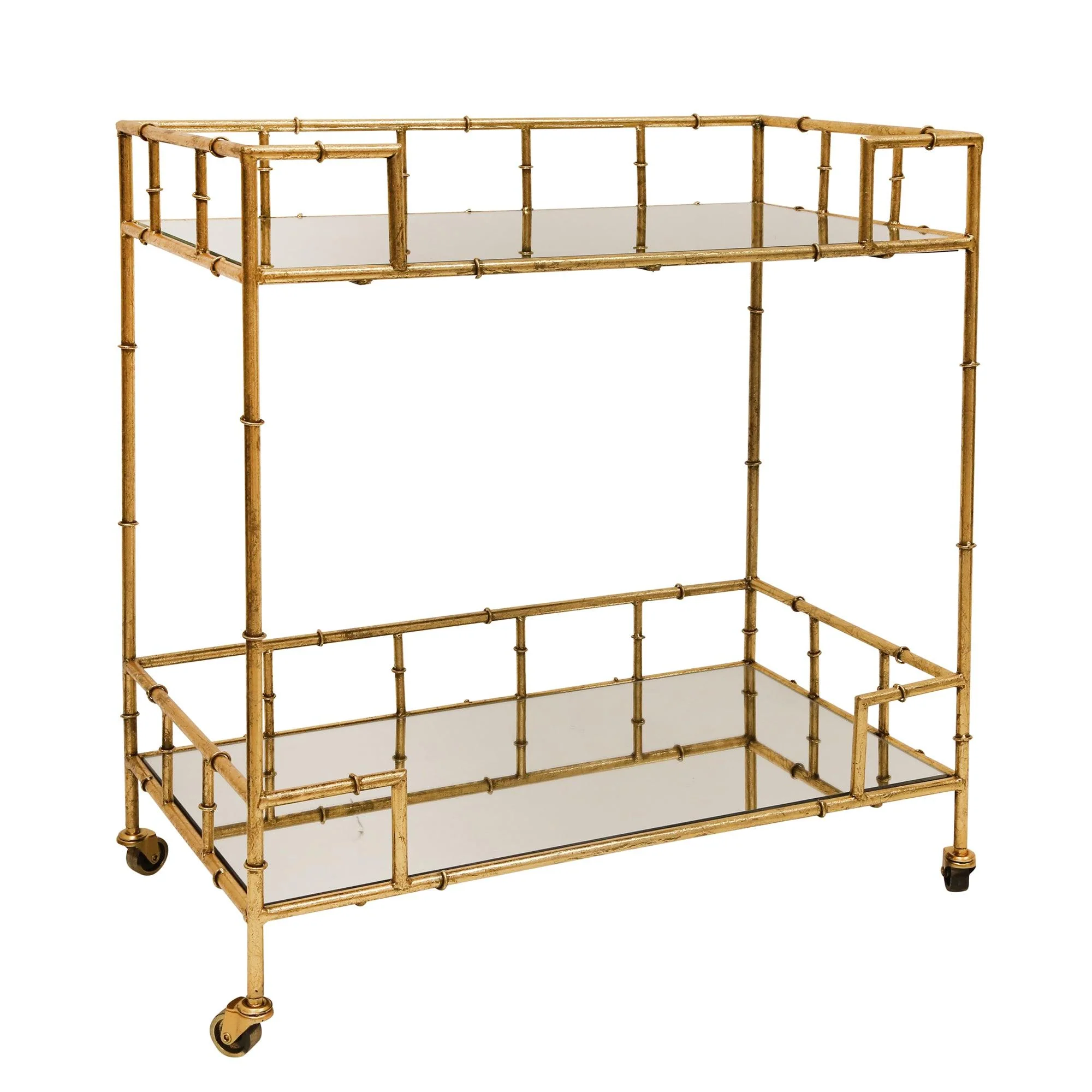 2-tier Gold Metal Bar Cart, Mirrored Top - Frankwebs