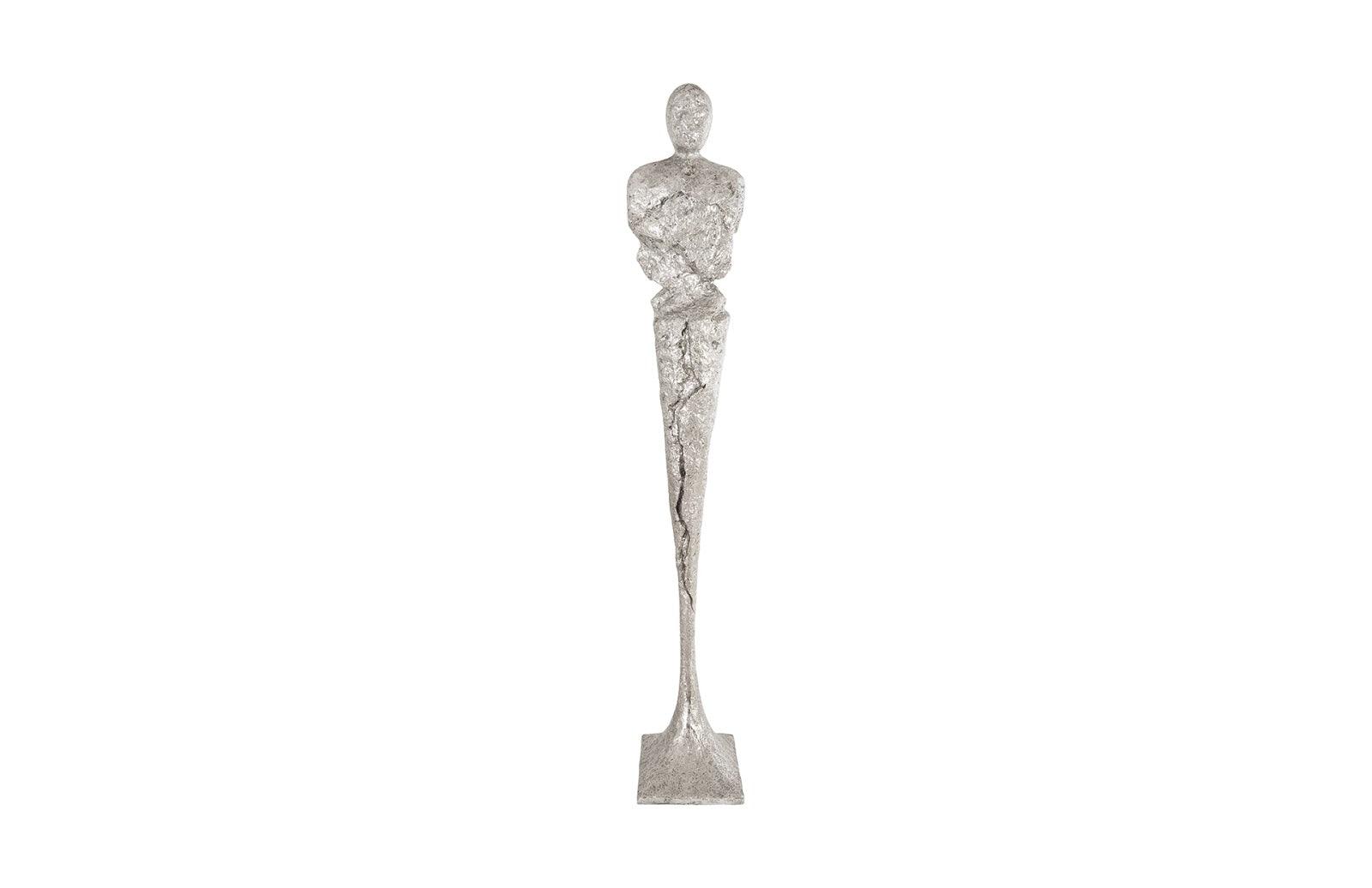 Tall Chiseled Male Sculpture, Resin, Silver Leaf - Frankwebs