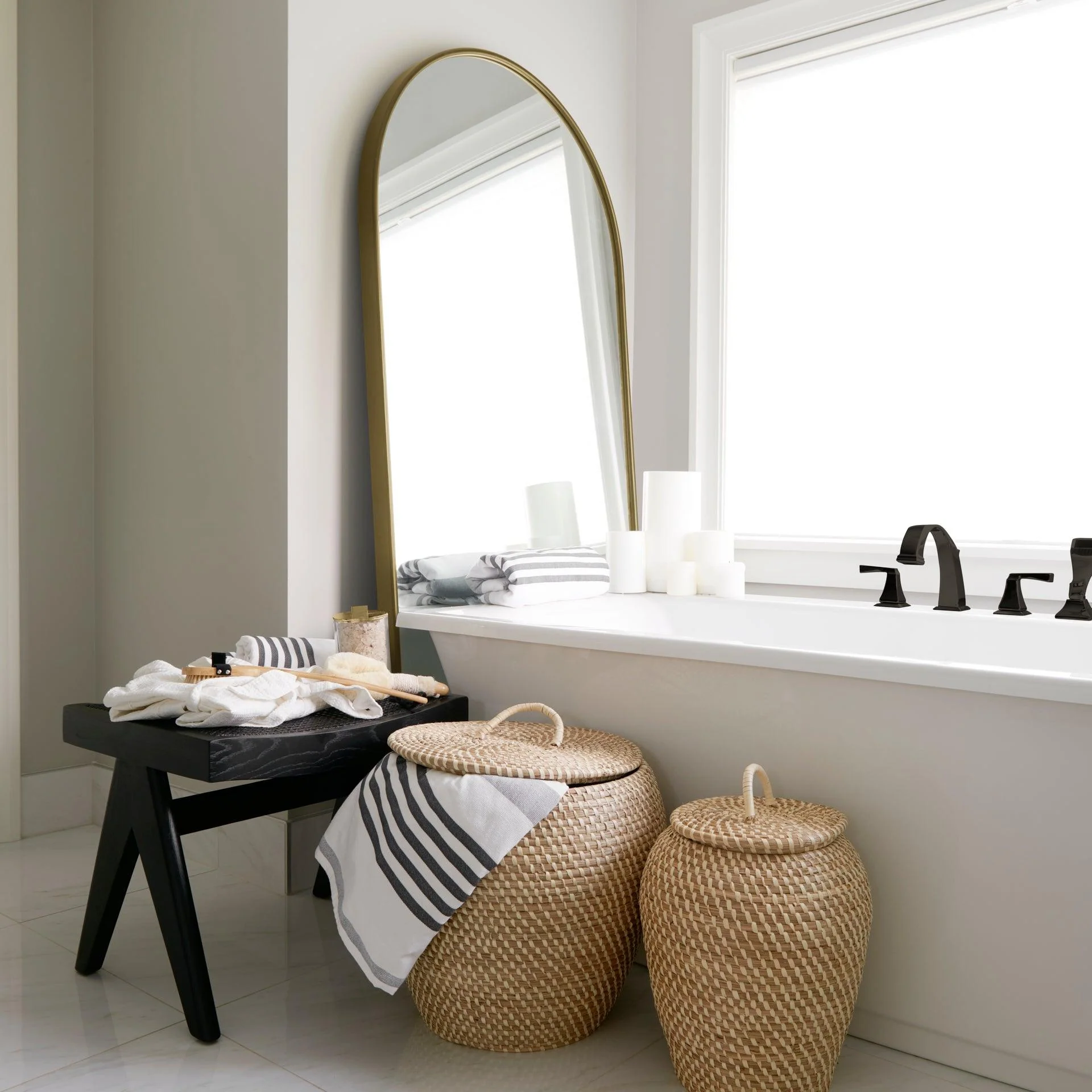 Sadie 36.0L x 2.0W x 76.0H Antique Gold Metal Rounded Arch Floor Mirror - Frankwebs