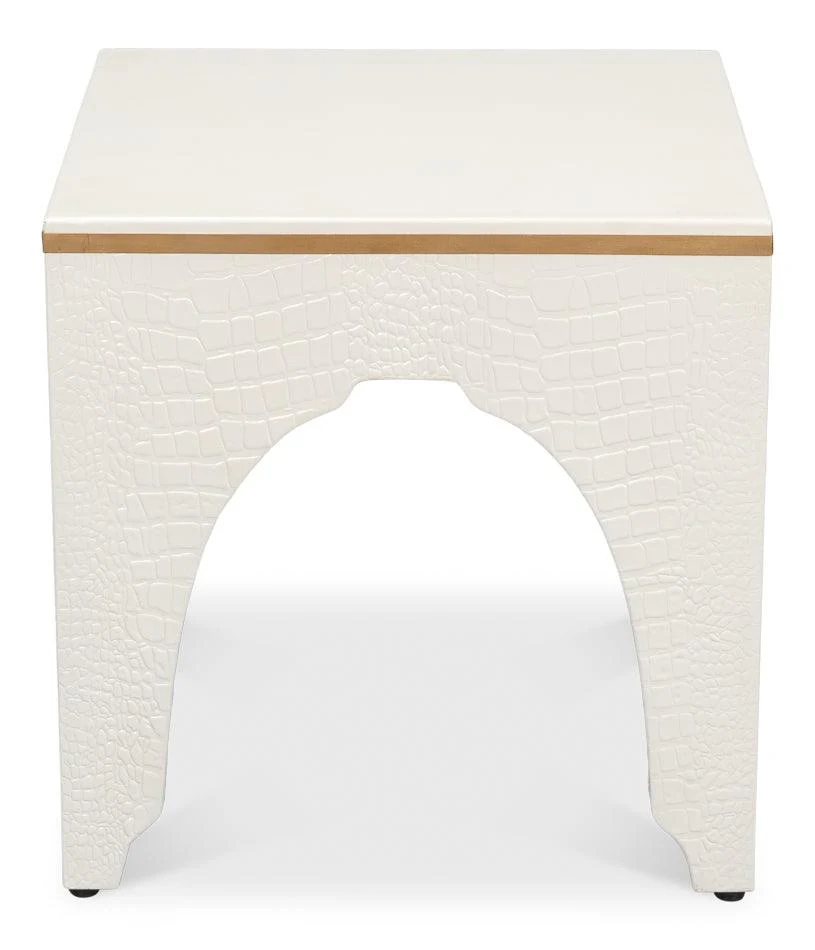 Croco Embossed Leather Stool - Pearl - Frankwebs