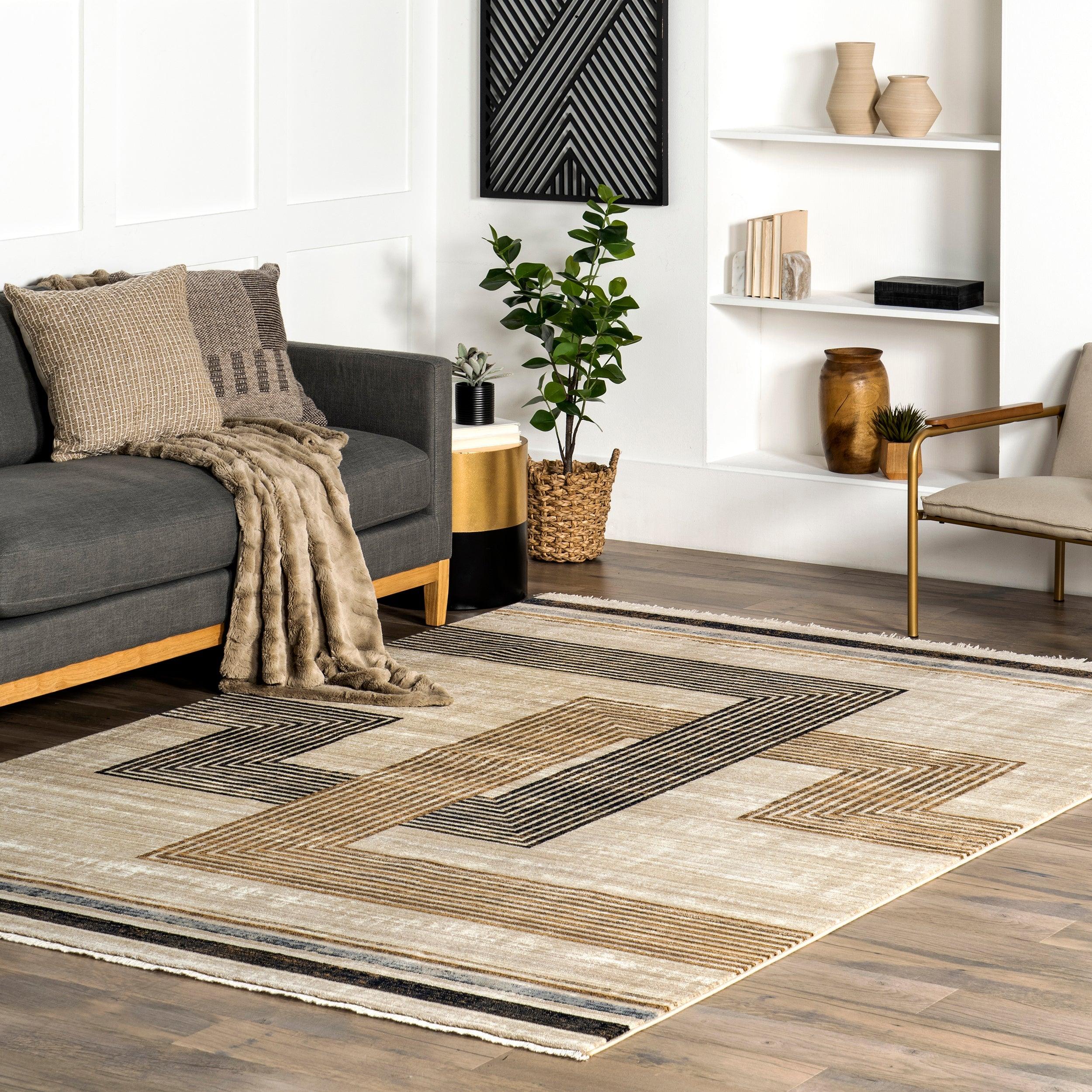 Aline Contemporary Striped Fringe Area Rug - Frankwebs