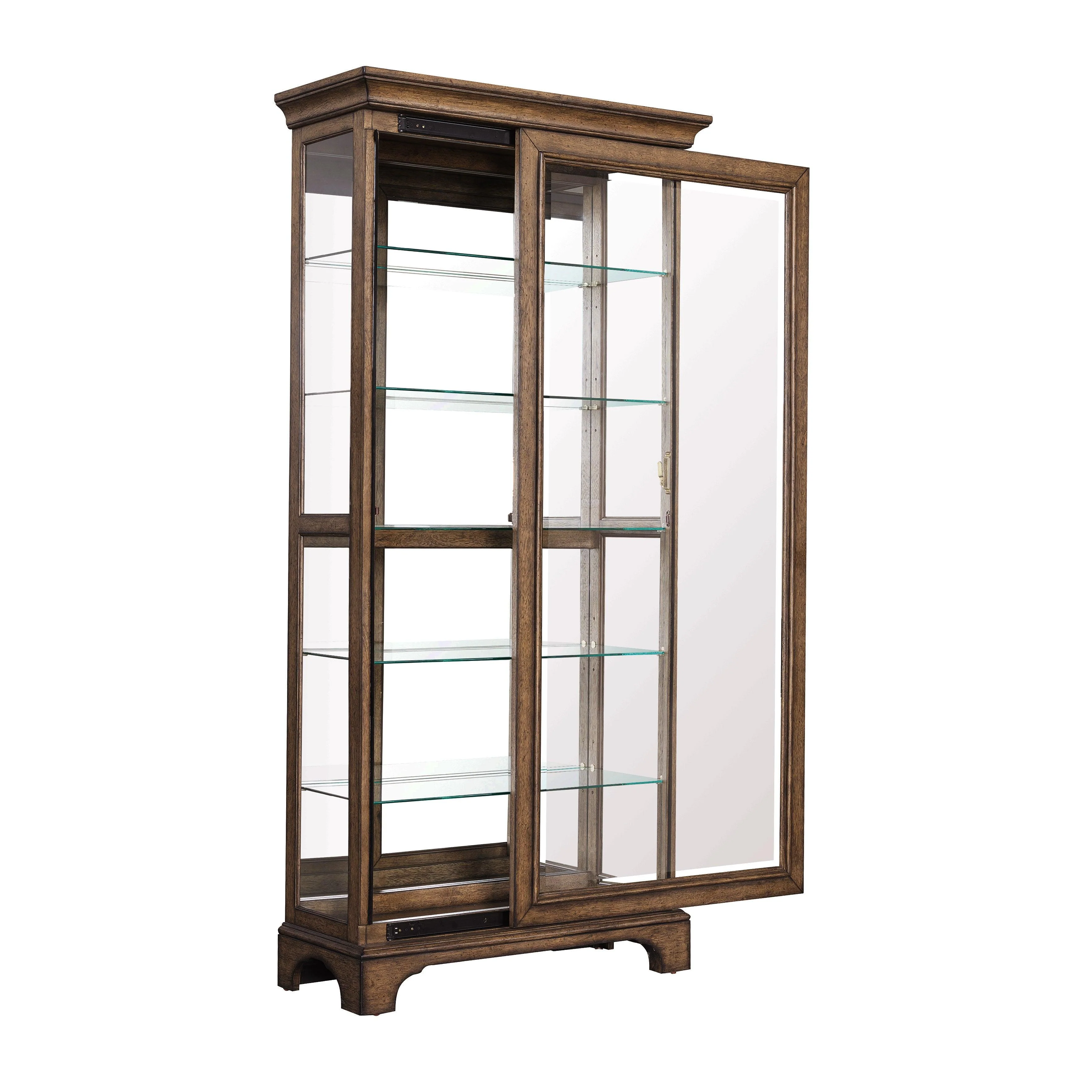 Traditional Sliding Door Curio with Glass Shelves and LED Light - Frankwebs