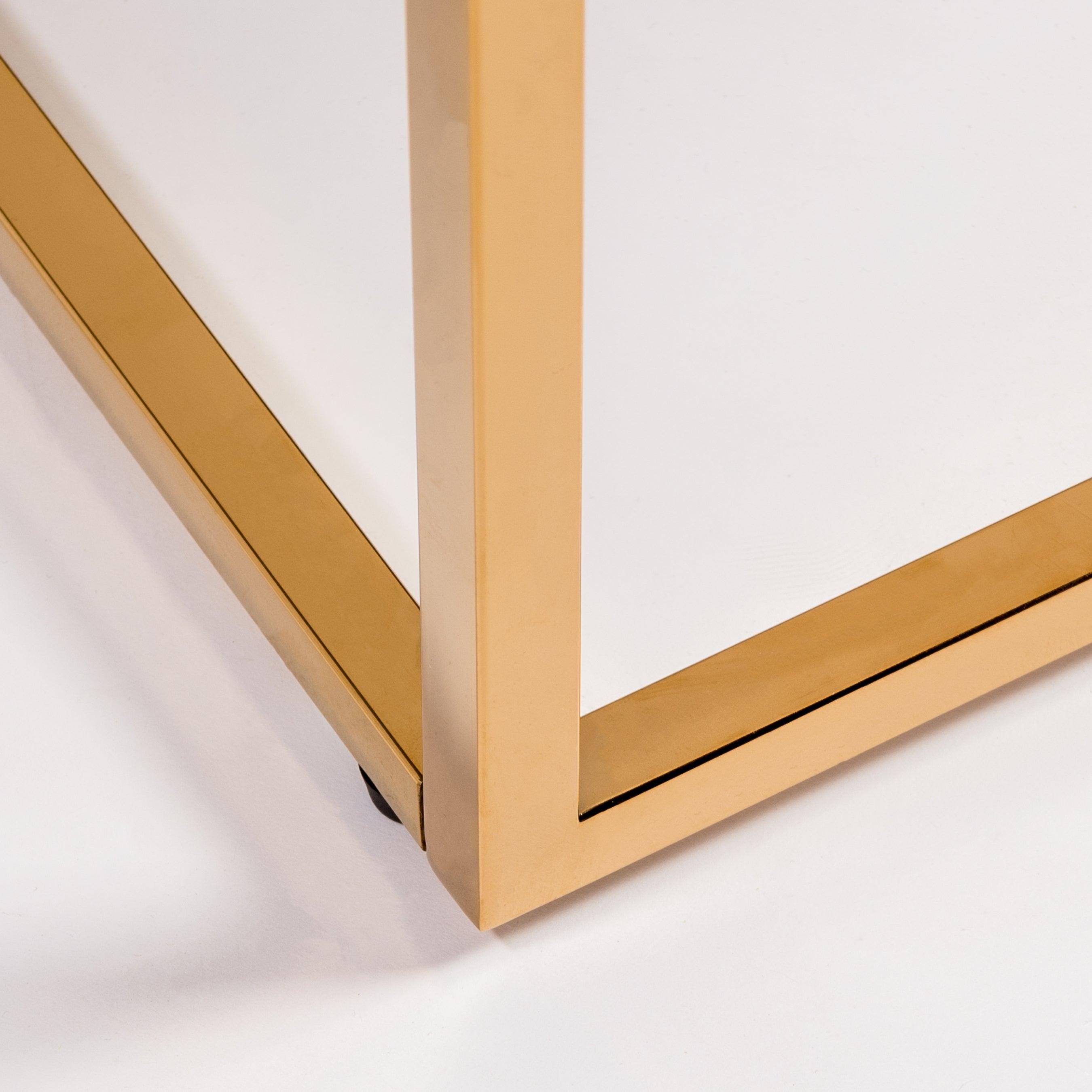 TERESA RECTANGULAR COFFEE TABLE IN HIGH GLOSS WHITE WITH BRUSHED HIGH GLOSS GOLD STAINLESS STEEL BASE - Frankwebs