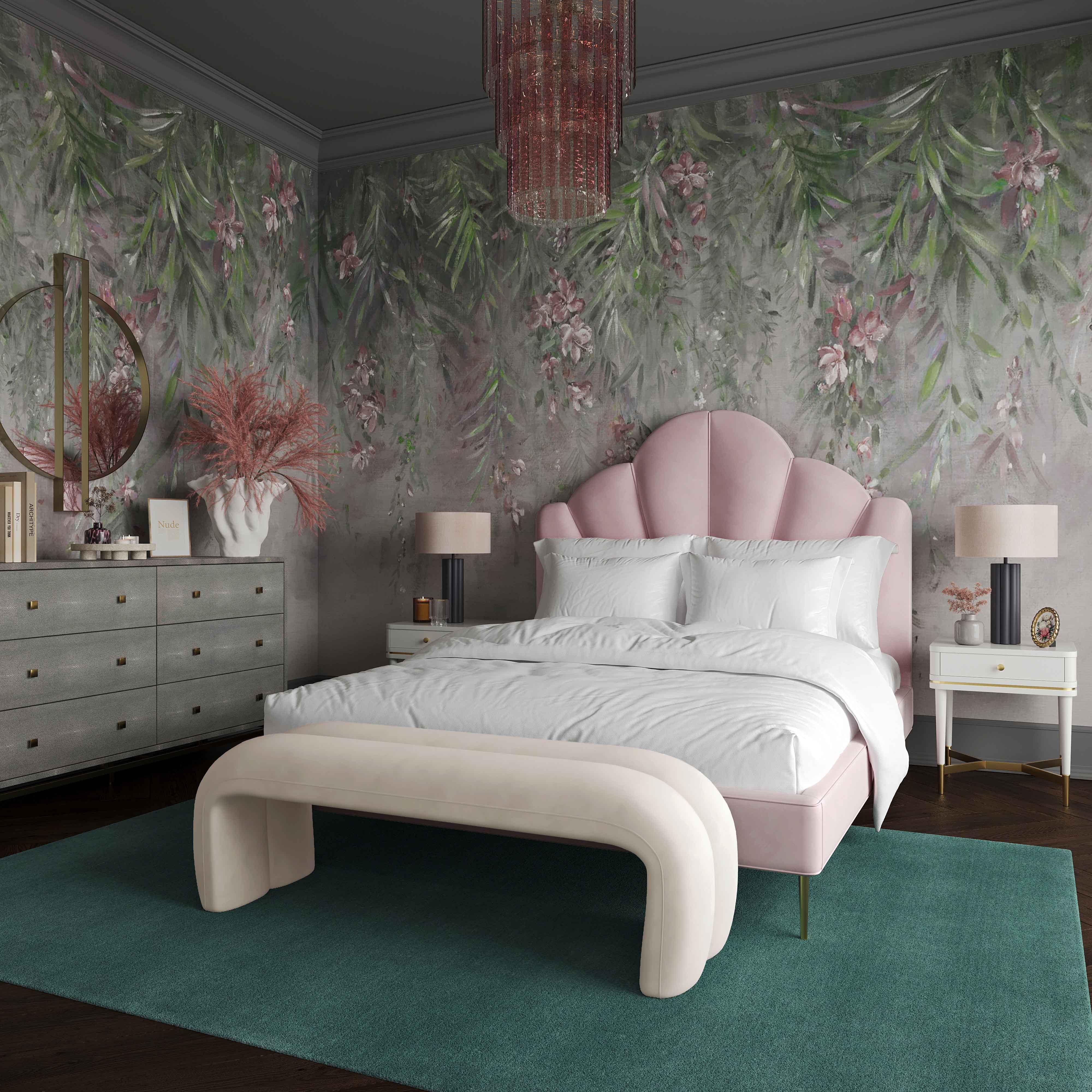 Leigh Cream Velvet Channeled Bench - Frankwebs