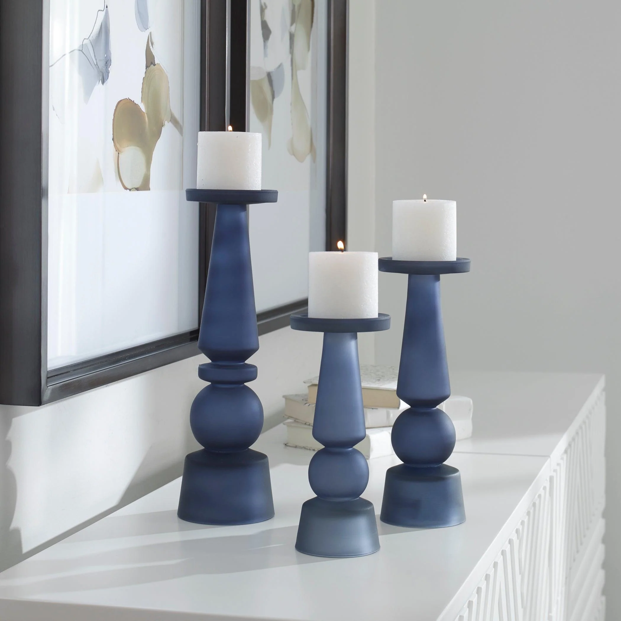 CASSIOPEIA BLUE GLASS CANDLEHOLDERS, SET OF 3 - Frankwebs