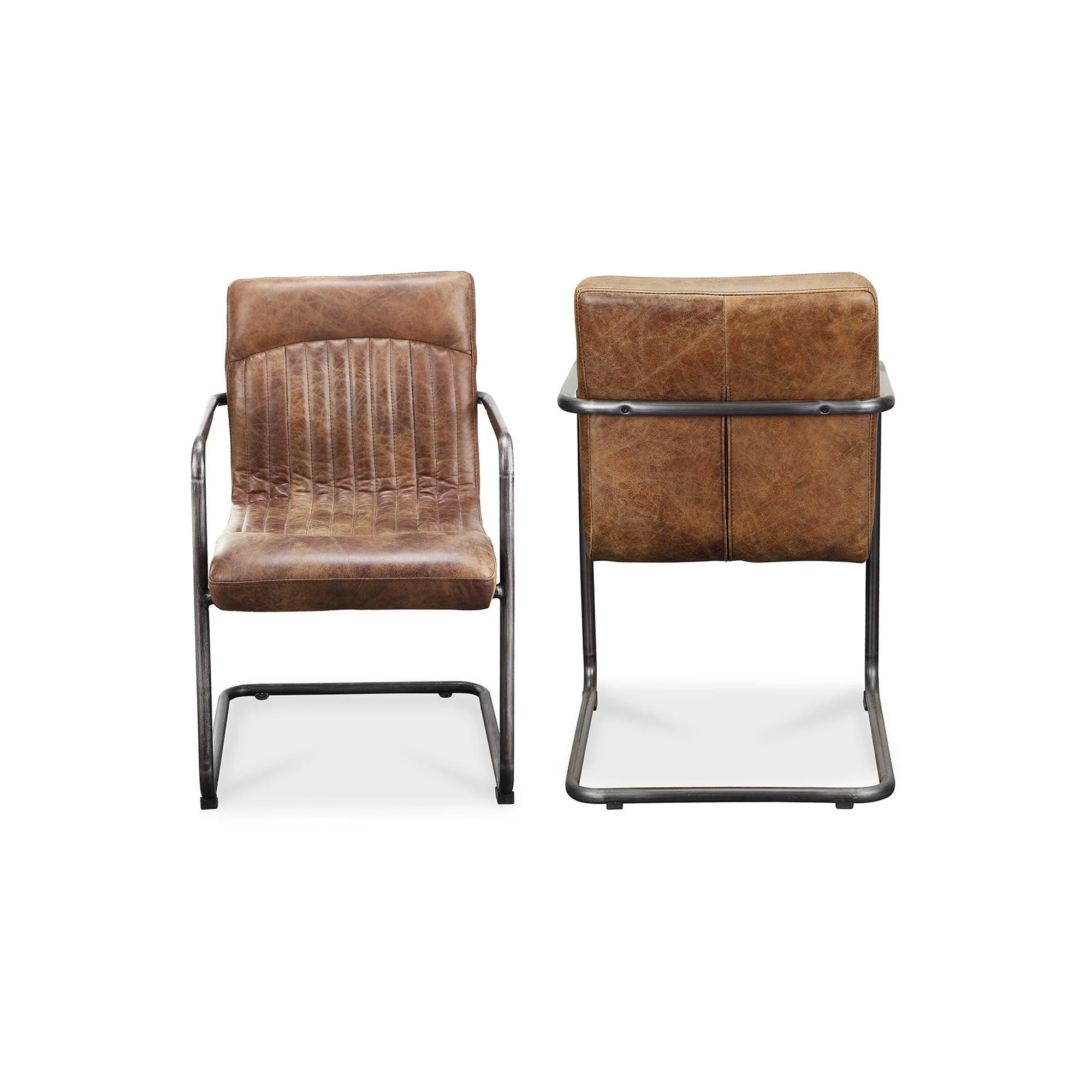 Ansel Arm Chair Grazed Brown Leather - Set Of Two - Frankwebs
