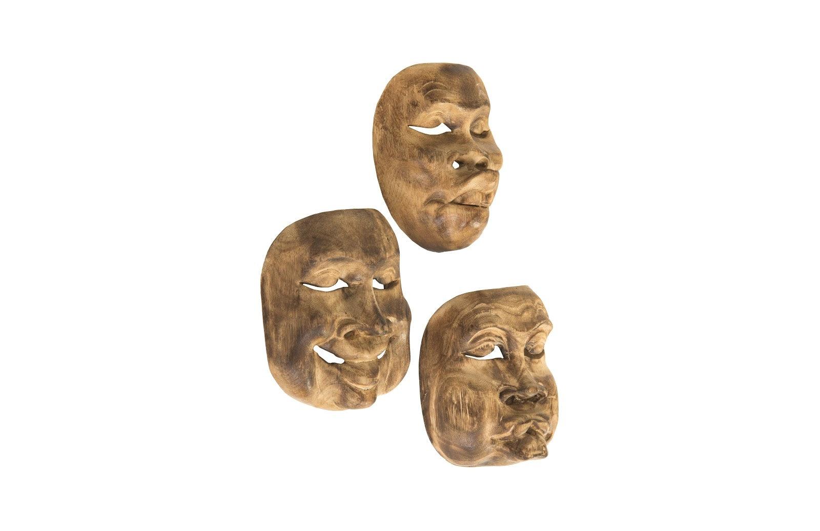 Indonesian Masks, Set of 3, Teak Wood, Assorted - Frankwebs