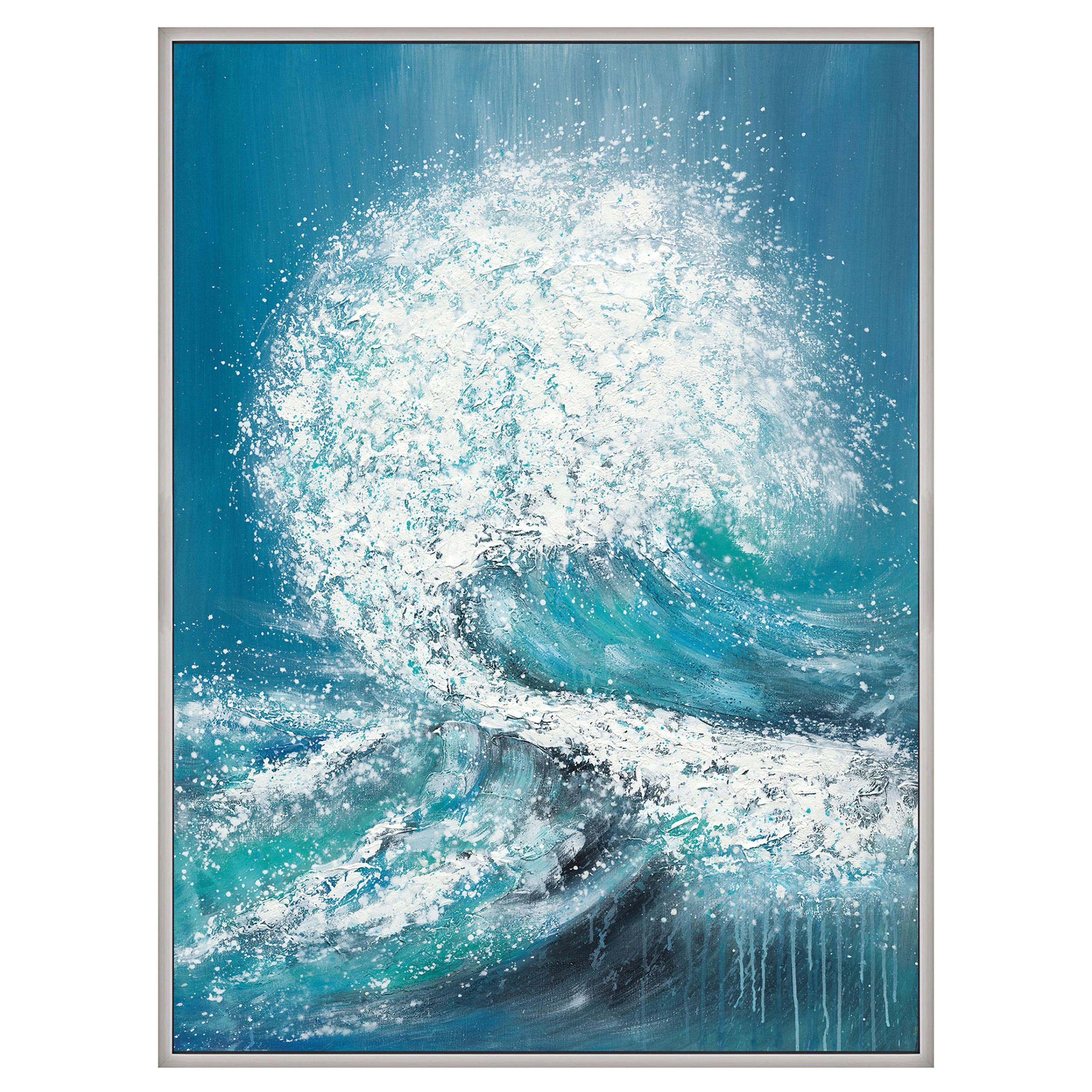 36x48 Handpainted Waves Canvas, Aqua - Frankwebs