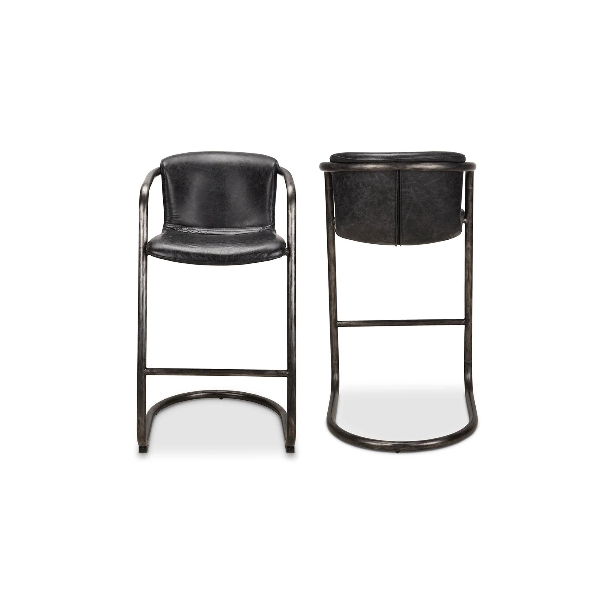Freeman Barstool Onyx Black Leather  - Set Of Two - Frankwebs
