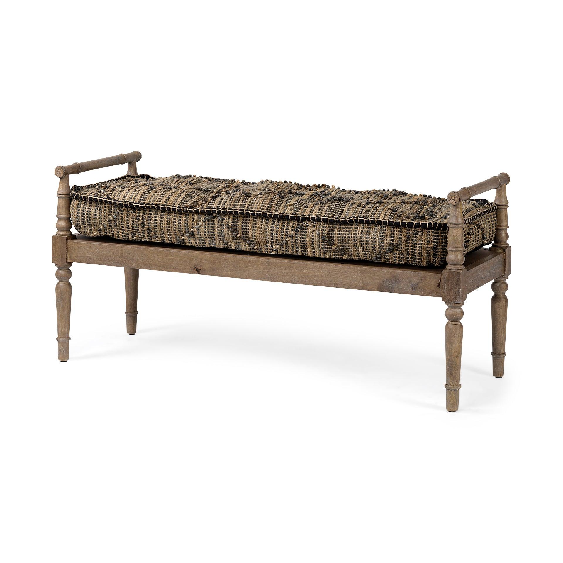 Fullerton II 57L x 21W Jute Patterned Top W/Brown Wood Base Accent Bench - Frankwebs