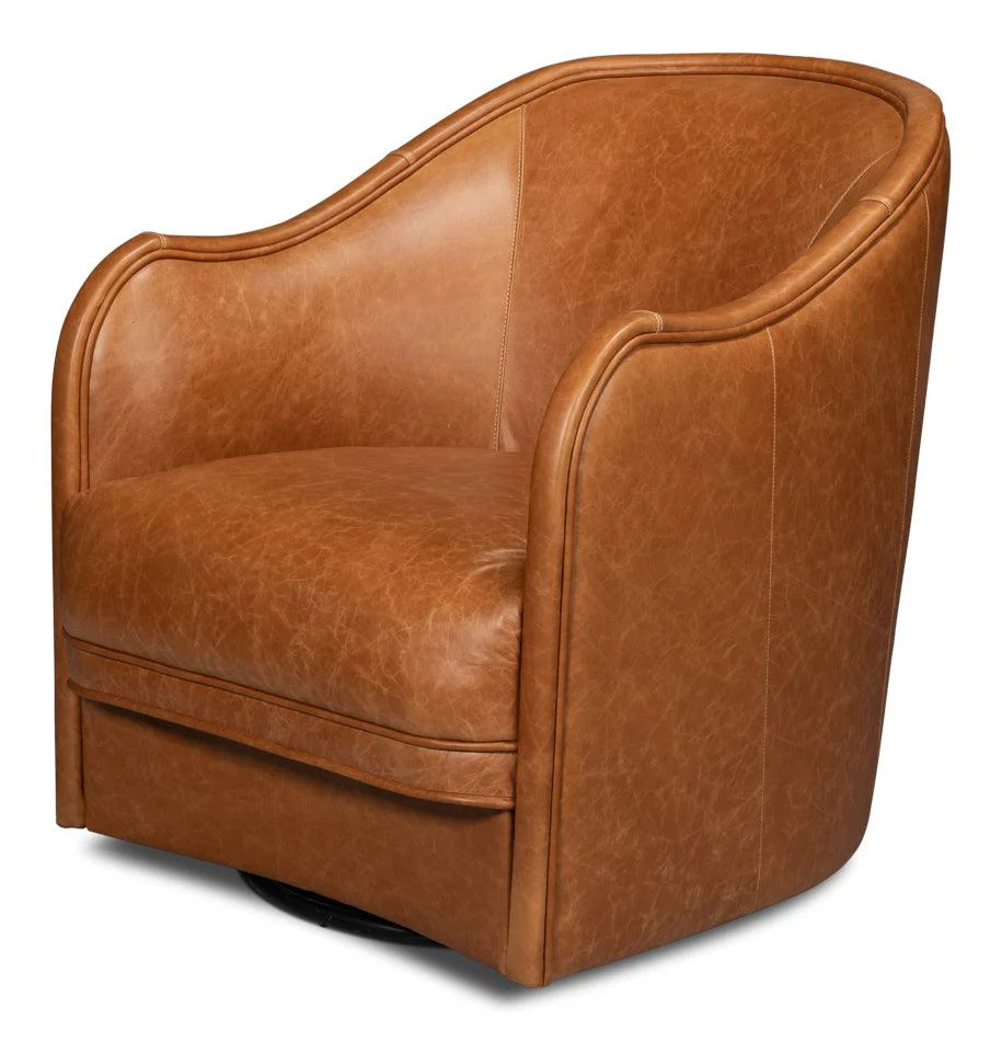 Braxton Leather Swivel Chair - Brown - Frankwebs