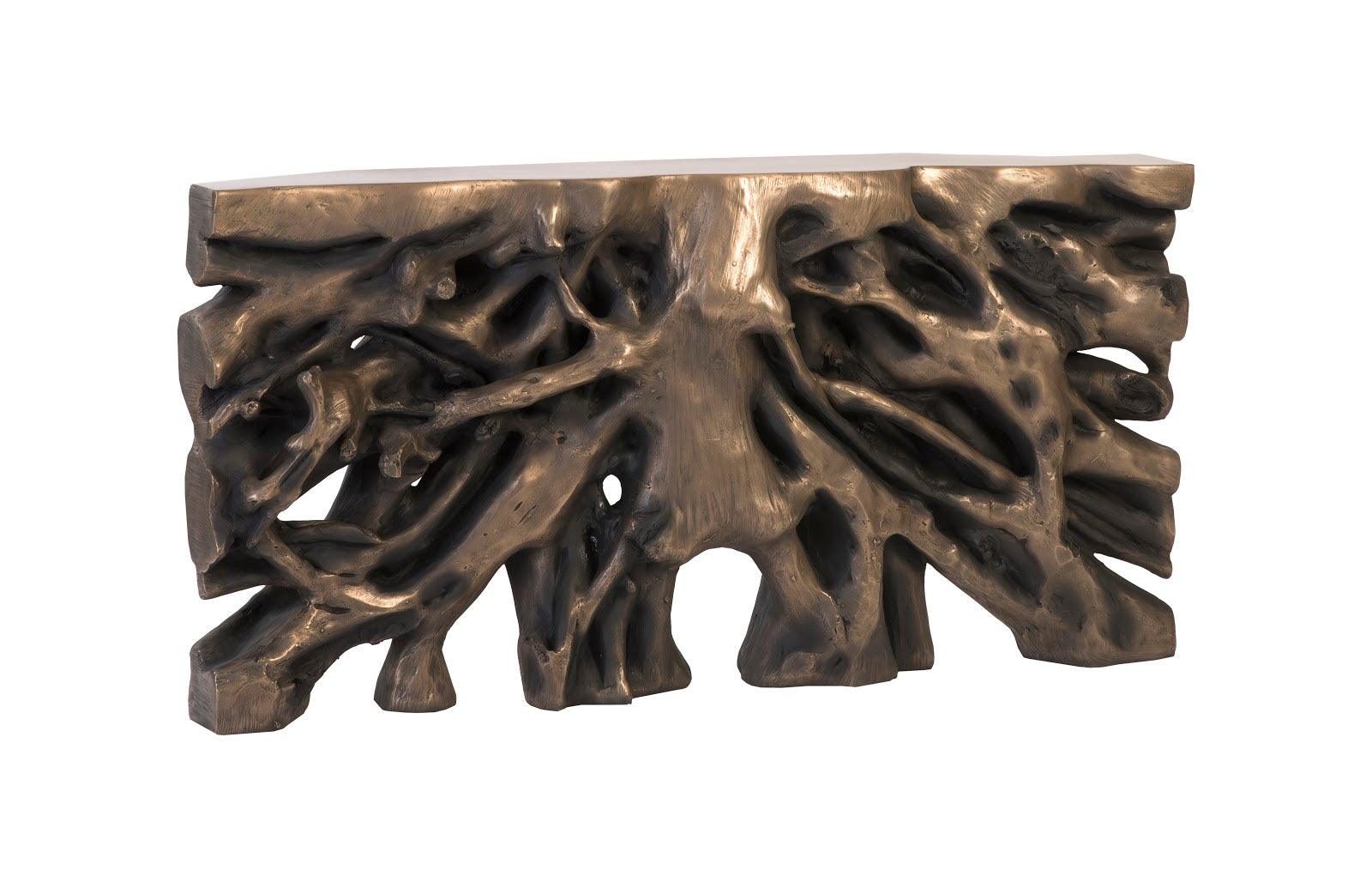 Square Root Console Table, Resin, Antique Bronze Finish - Frankwebs