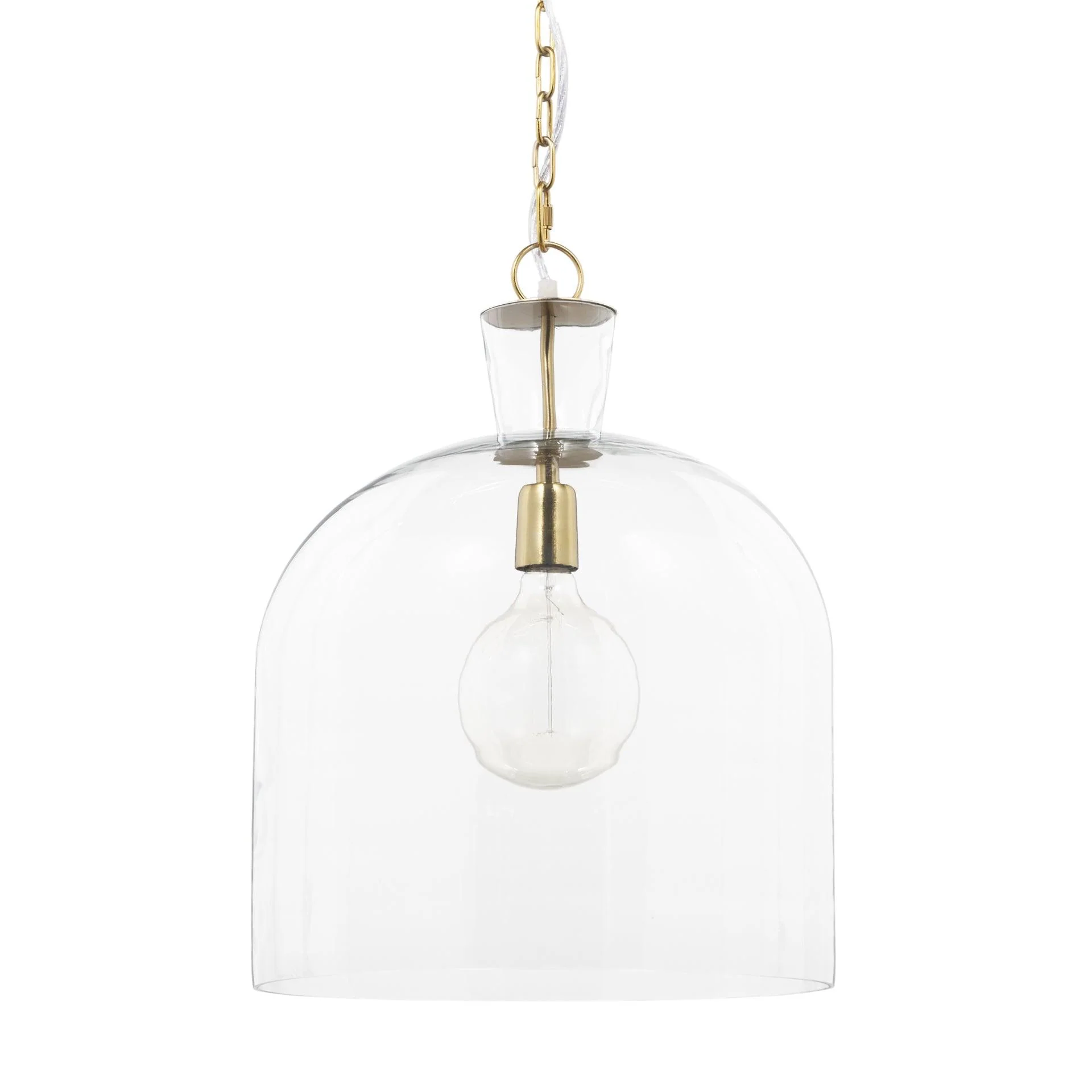 Sadah Large Clear Blown Glass w/ Gold Metal Pendant Light - Frankwebs
