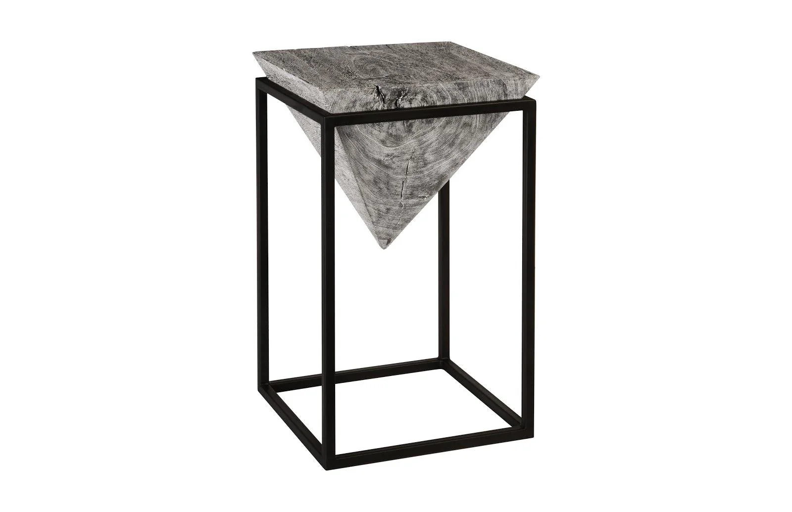 Inverted Pyramid Side Table, Gray Stone, Wood/Metal, Black, LG - Frankwebs