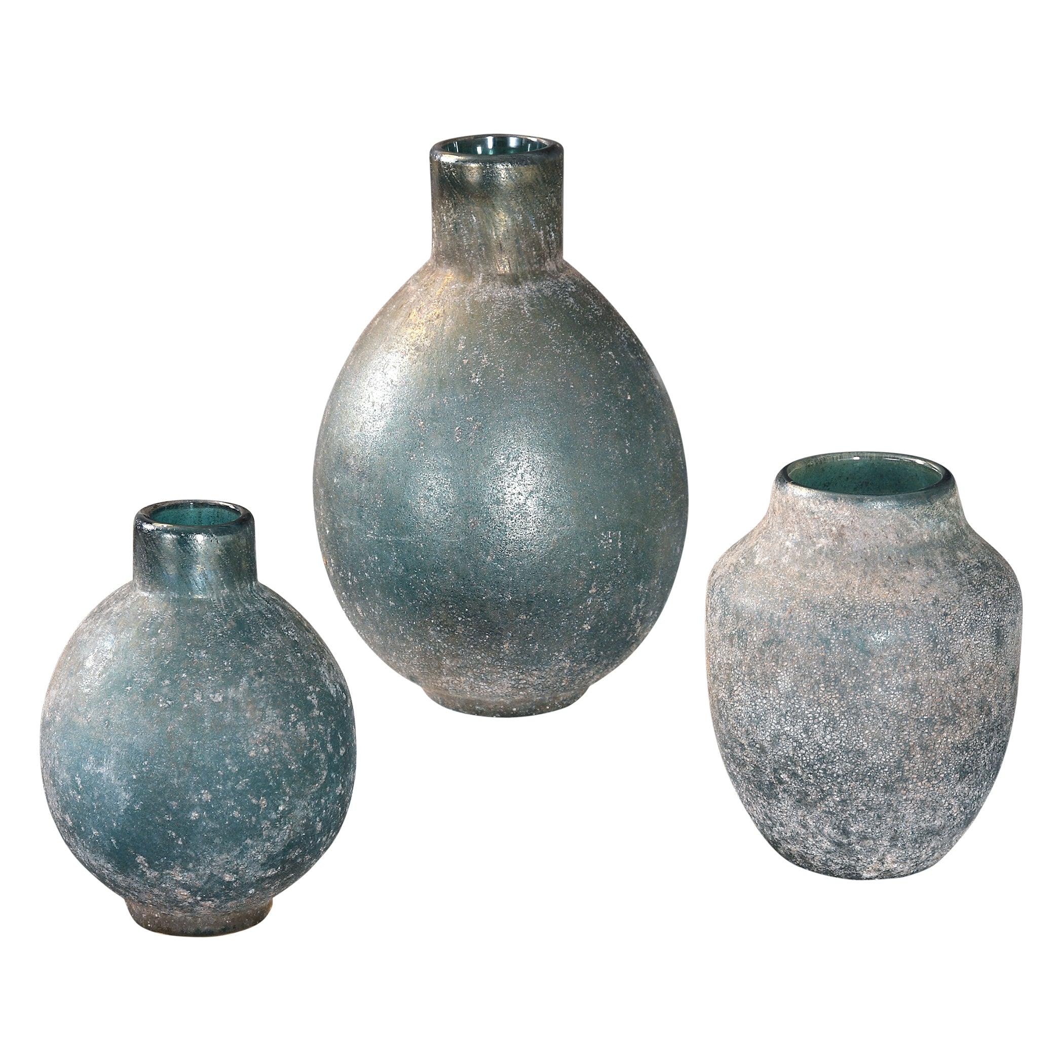 MERCEDE WEATHERED BLUE-GREEN VASES SET OF 3 - Frankwebs
