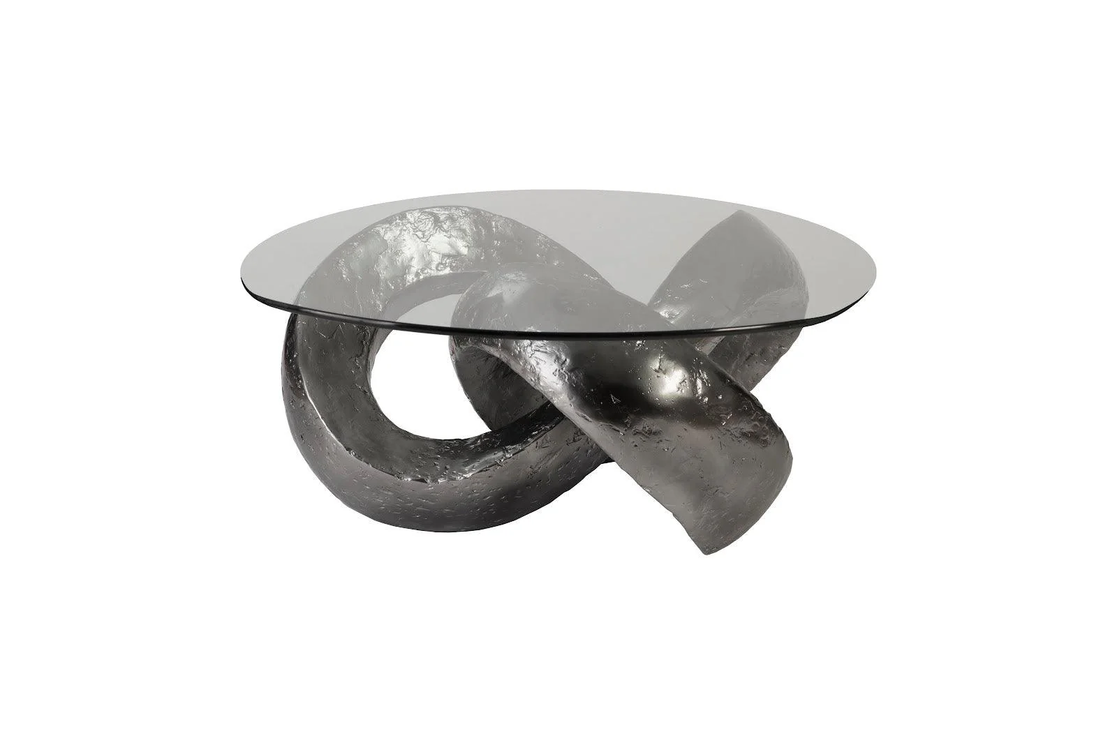 Trifoil Coffee Table, Liquid Silver w/Glass - Frankwebs