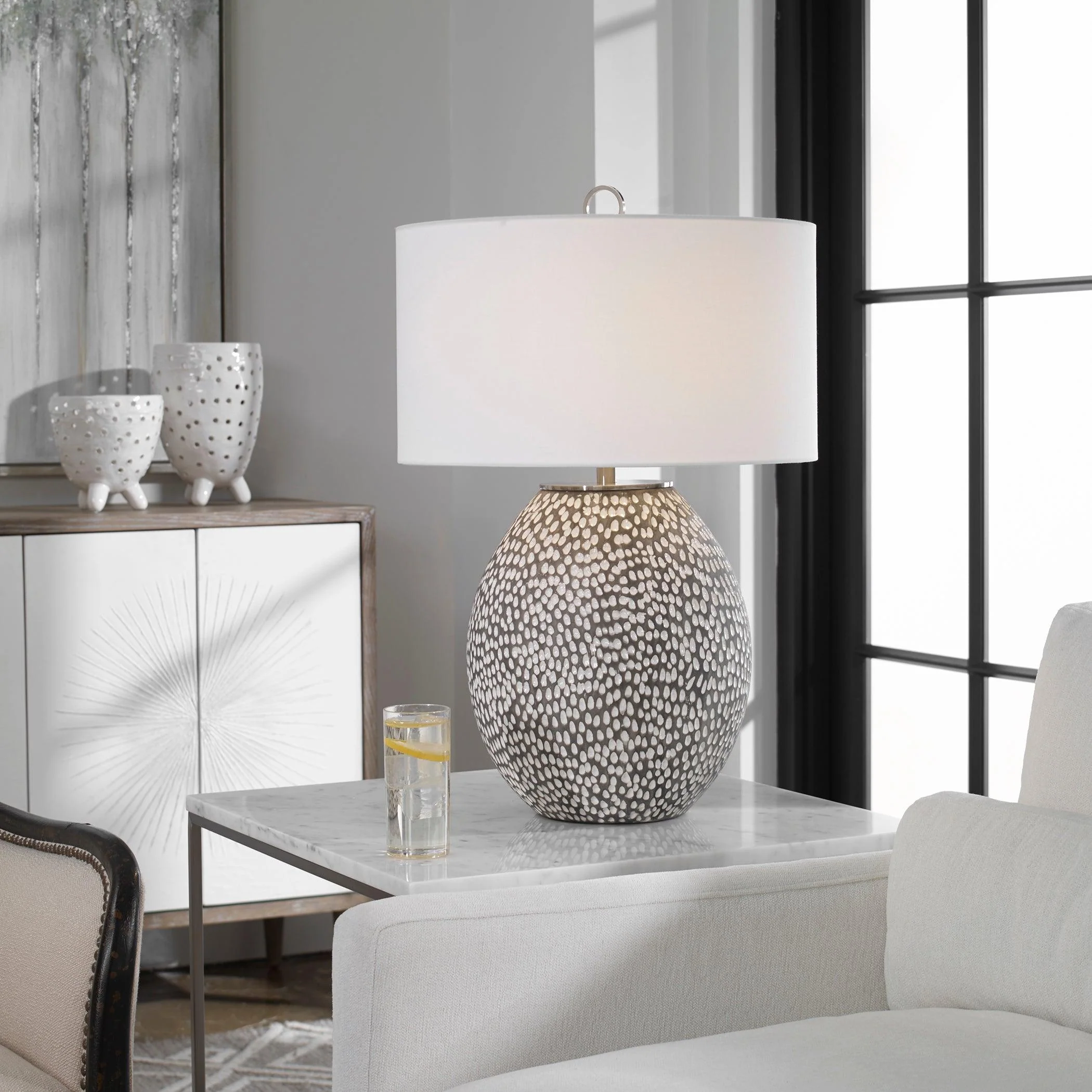 CYPRIEN GRAY WHITE TABLE LAMP - Frankwebs