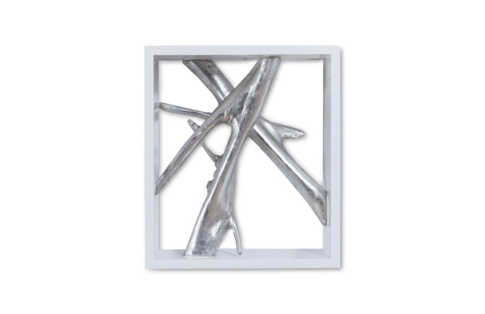 Framed Branches Wall Tile, White, Silver Leaf - Frankwebs