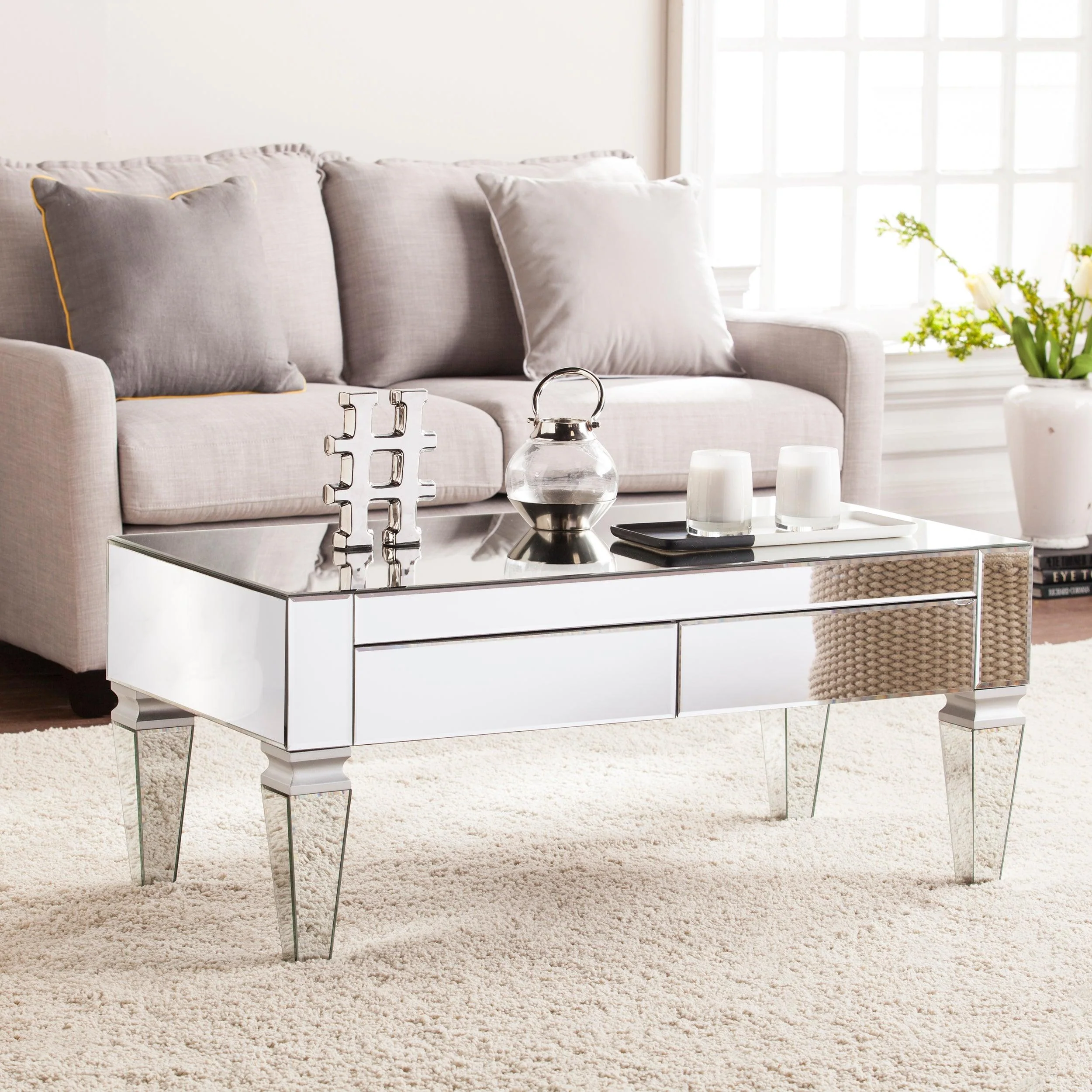Darien Mirrored Coffee Table w/ Storage - Frankwebs