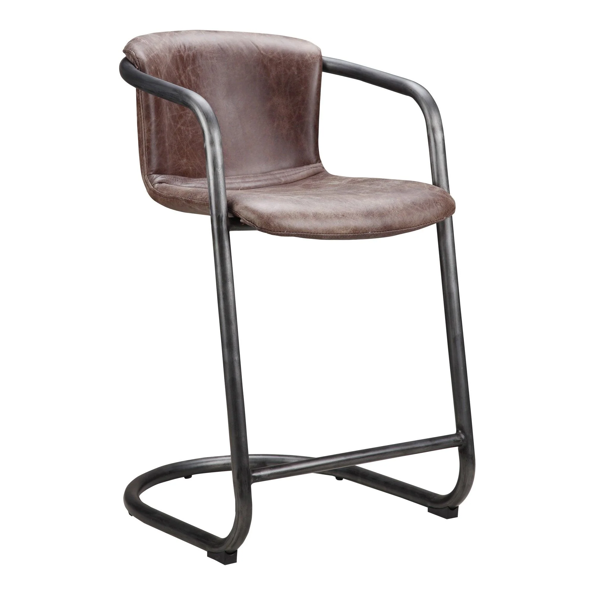Freeman Counter Stool Grazed Brown Leather - Set Of Two - Frankwebs