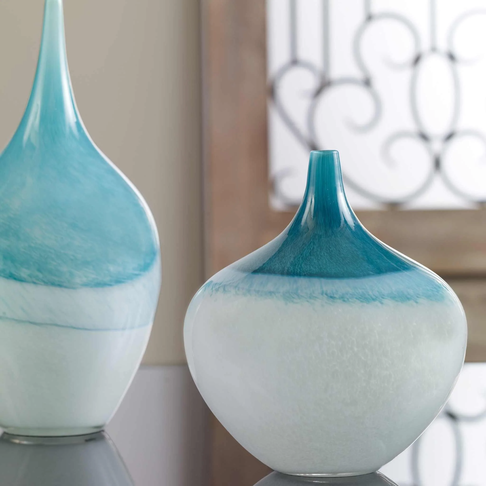 CARLA TEAL WHITE VASES, SET OF 2 - Frankwebs