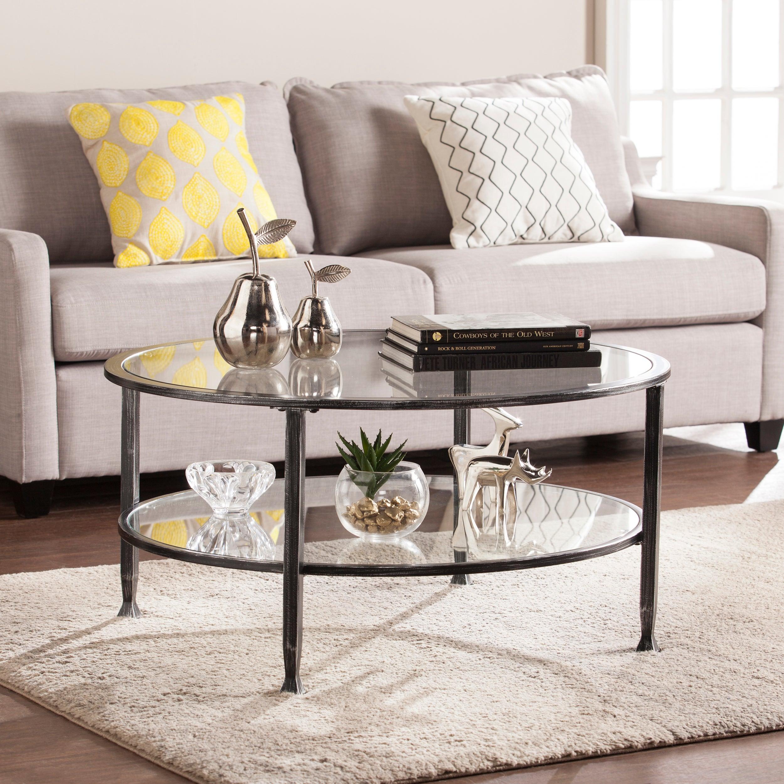Jaymes Metal/Glass Round Cocktail Table - Black - Frankwebs