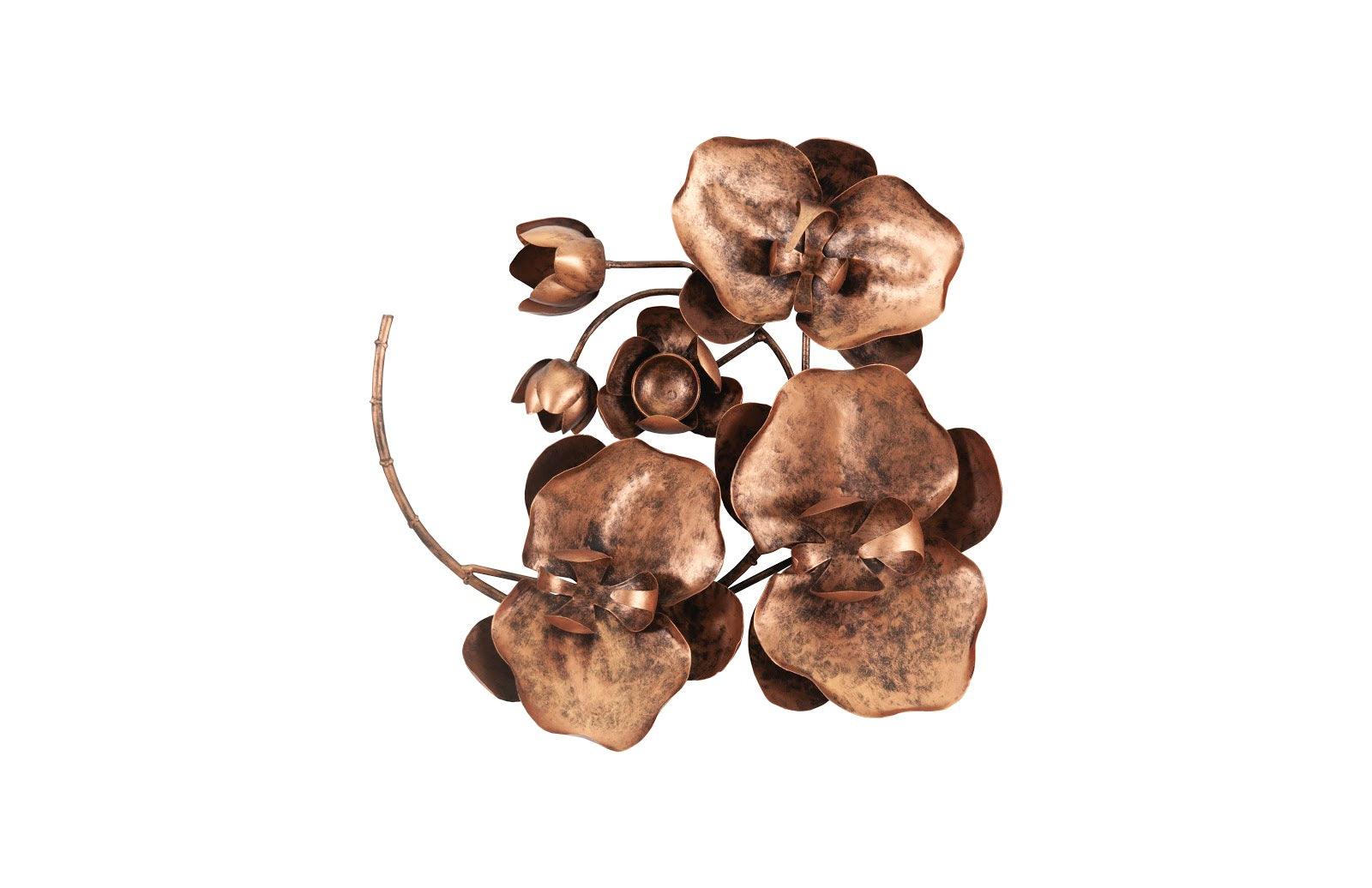 Orchid Sprig Wall Art, Small, Metal, Copper/Black - Frankwebs