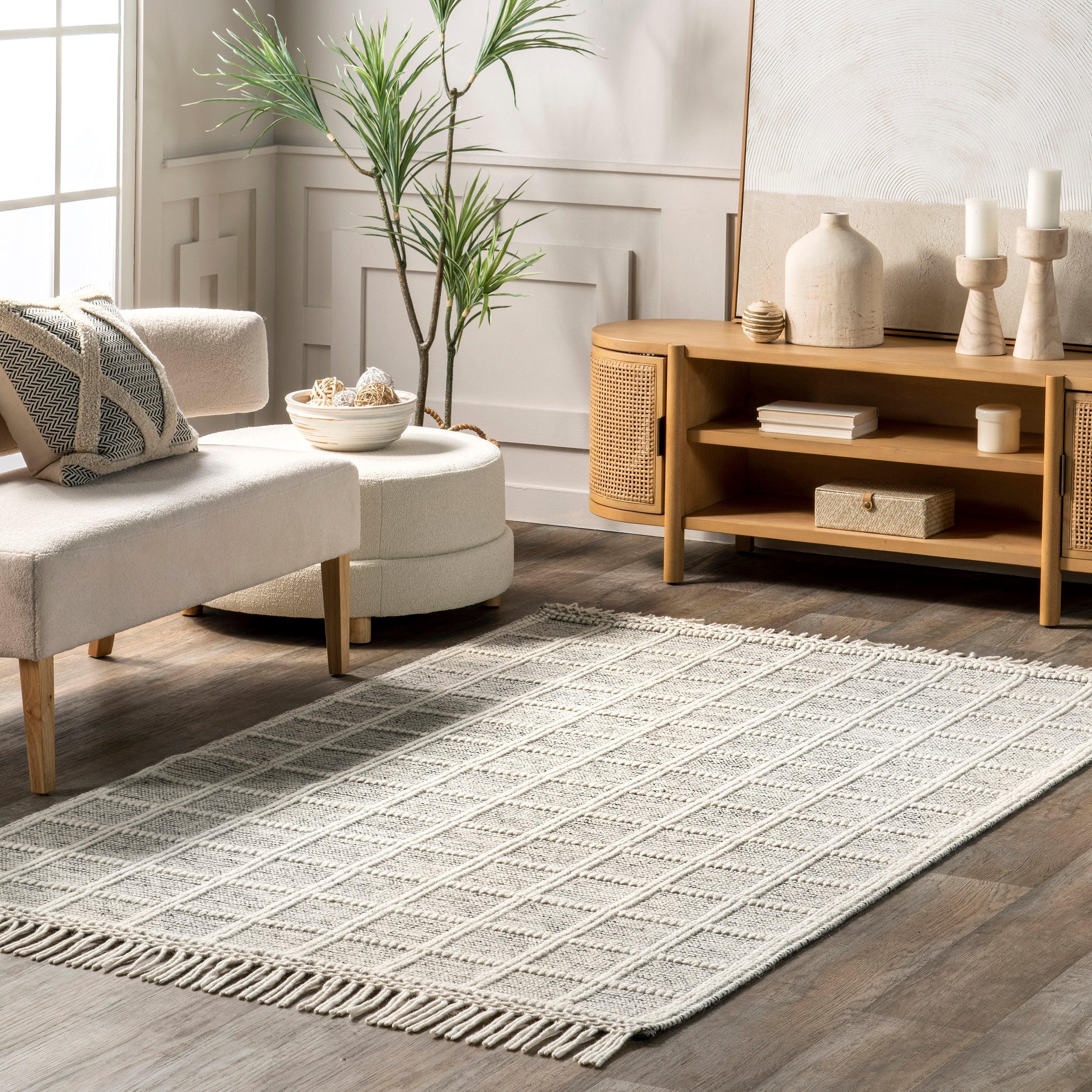 Huia Casual Striped Wool Blend Tassel Area Rug - Frankwebs